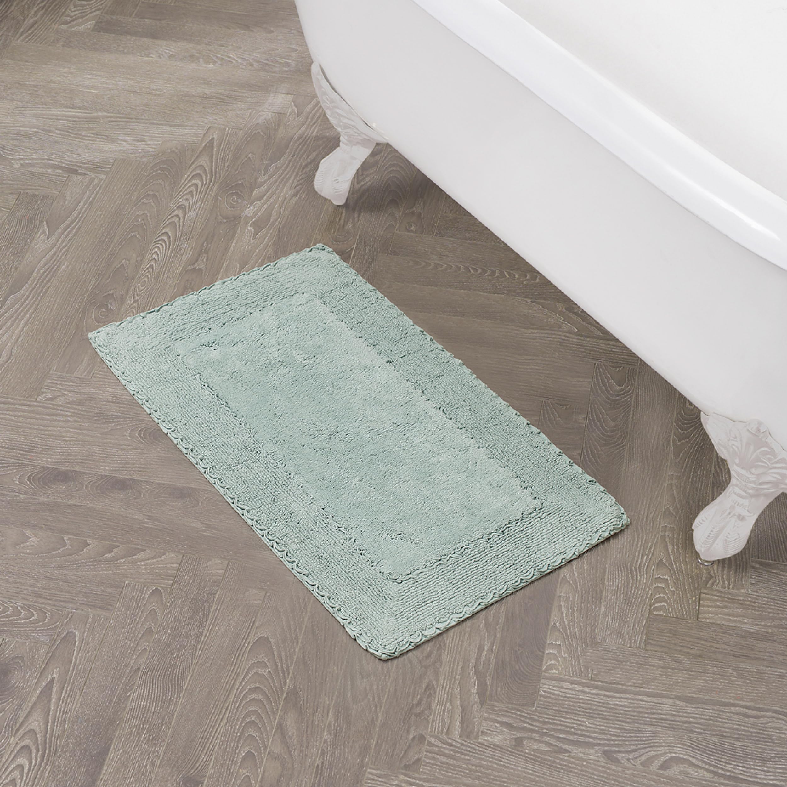 Laura Ashley Ruffle Cotton 20'' X 34'' Bath Rug, Aqua