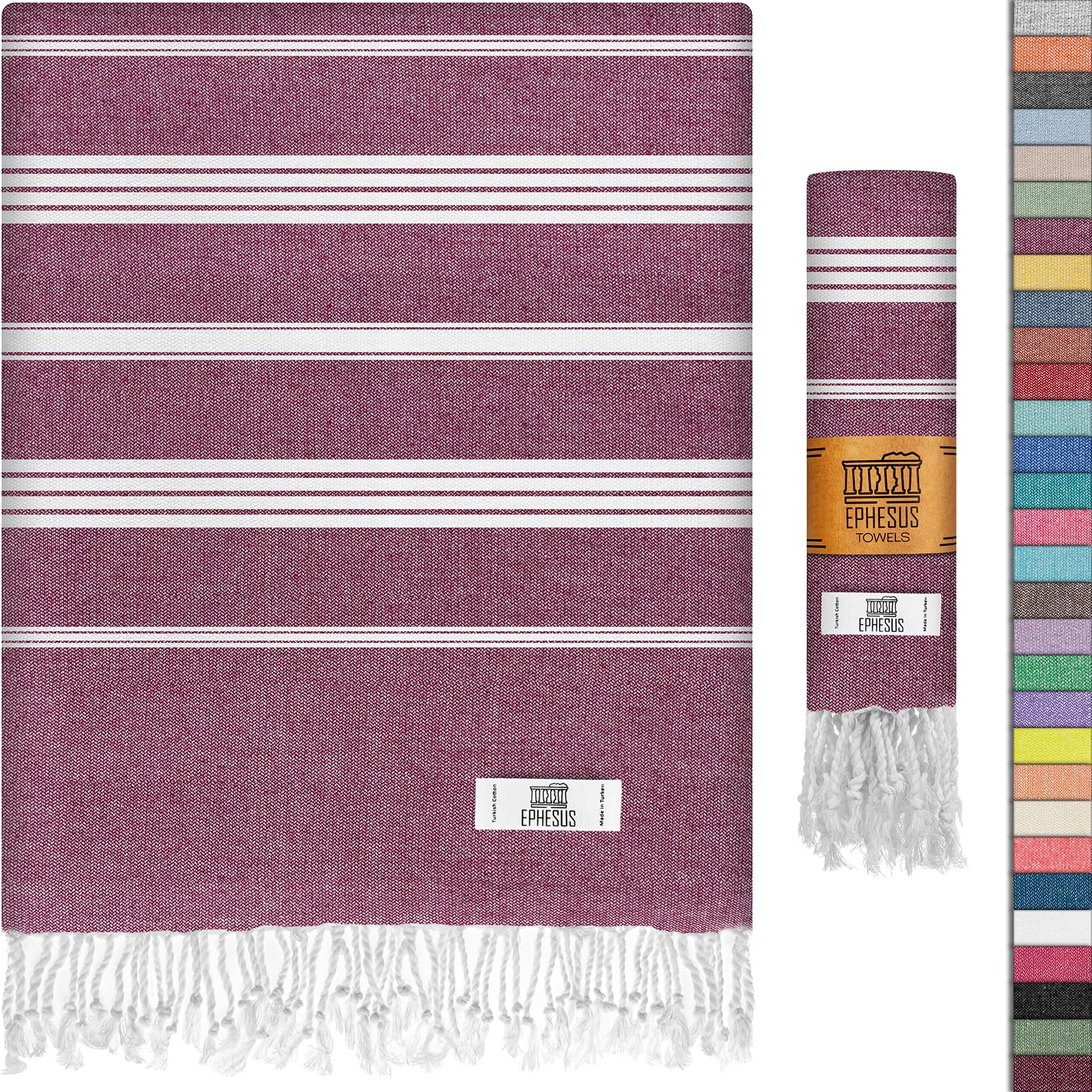 EPHESUS TOWELS Turkish Beach Towel - Oversized 39x71 inch, Quick Dry Cotton, Lightweight - Orchid, Ideal for Beach, Bath, Gym, Yoga