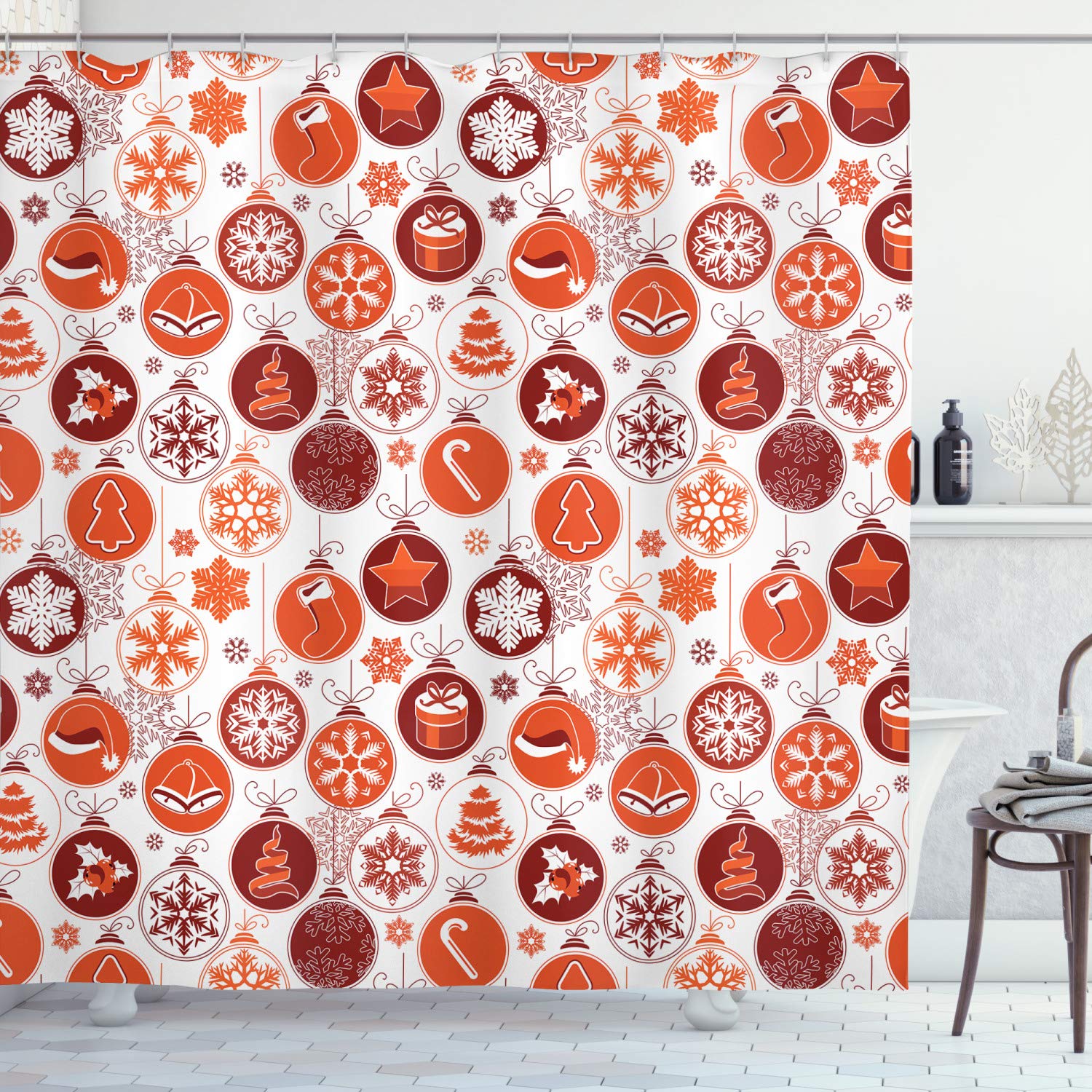 Ambesonne Christmas Shower Curtain, Classical Themed Old Fashioned Celebration Carols Winter Design Patterns, Cloth Fabric Bathr