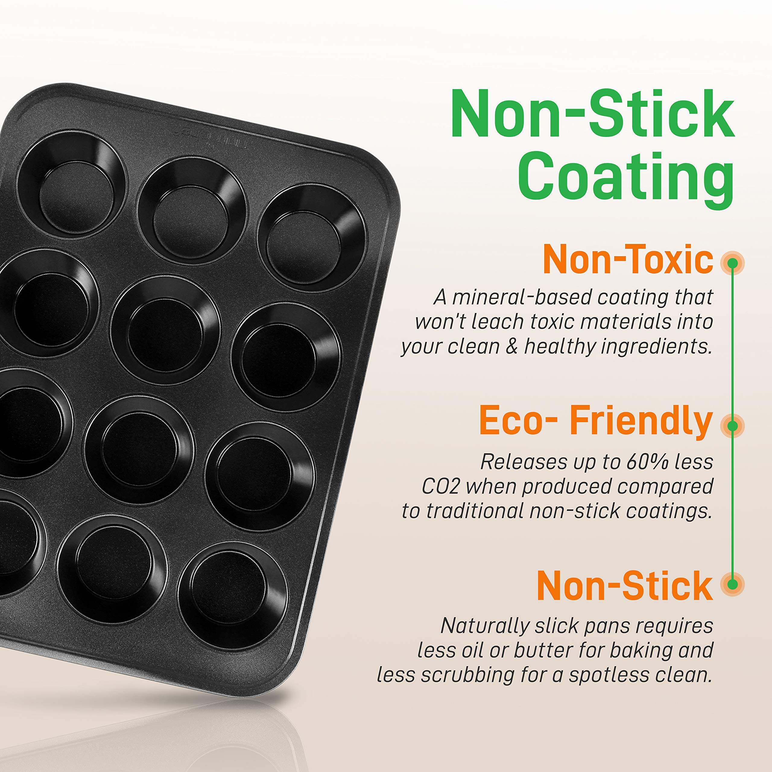 NutriChef 6-Piece Non-Stick Carbon Steel Bakeware Set - Black, Oven & Dishwasher Safe, Includes Cookie Sheet, Muffin & Loaf Pan