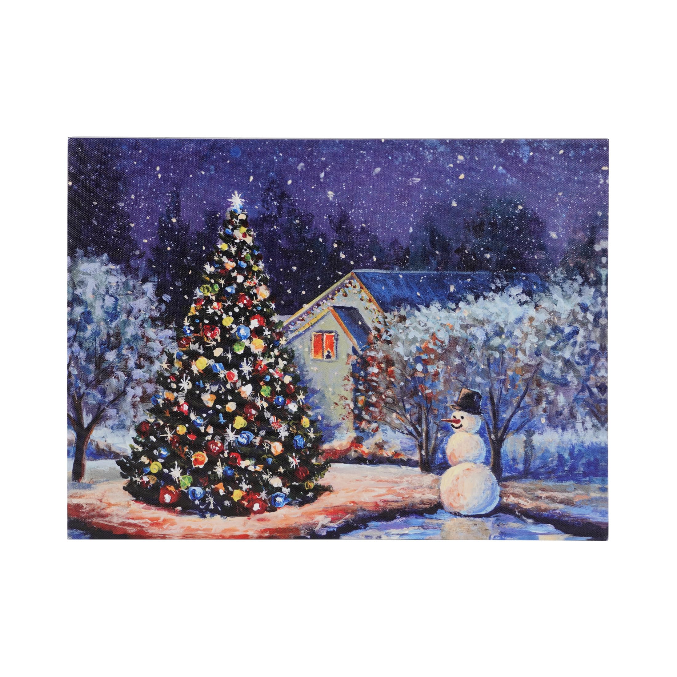 Soffee Design 12'' X 16'' Led Christmas Canvas Prints Wall Art, Light Up Snowy Scene Wall Hanging Picture For Holiday Decor, Bat