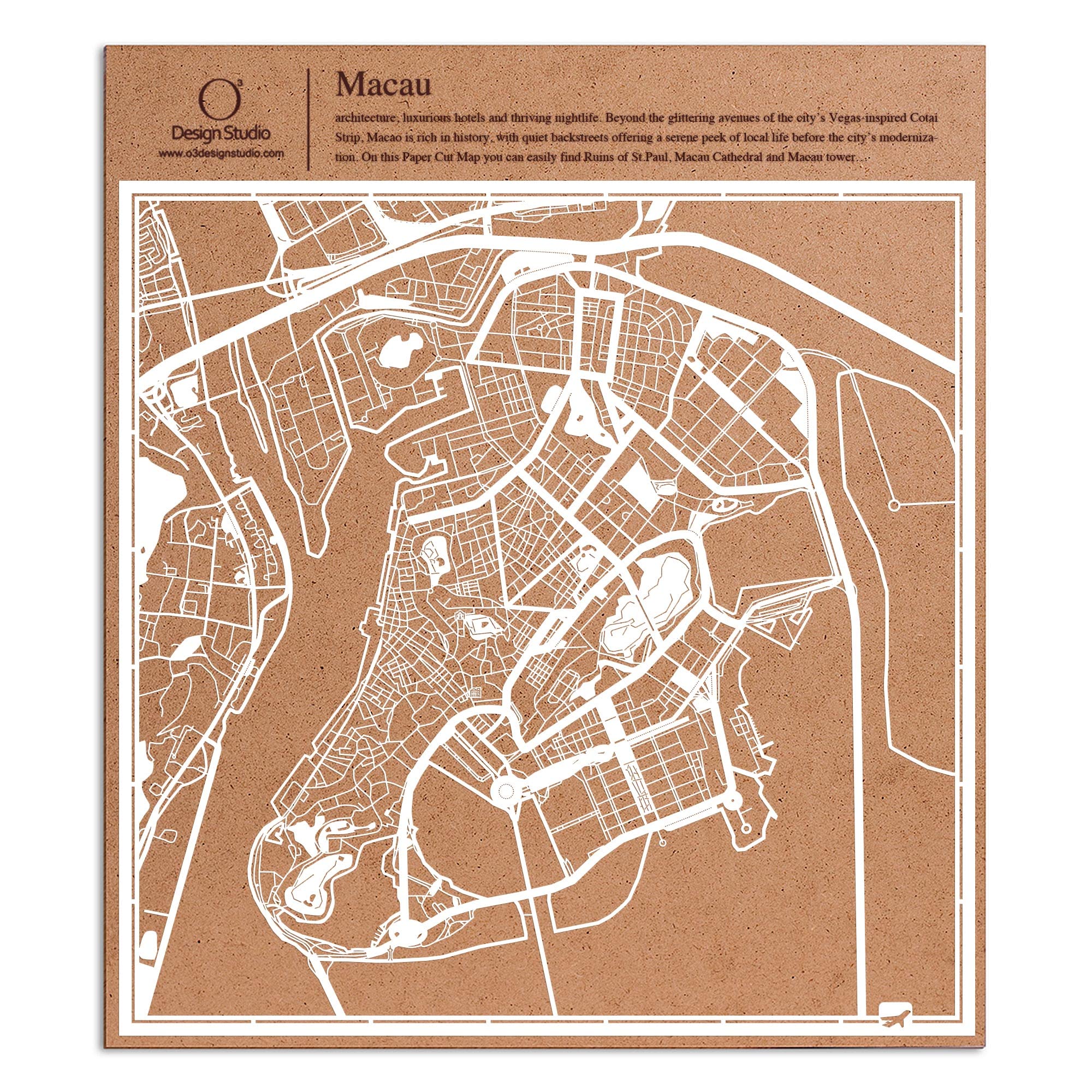 O3 Design Studio Macao Paper Cut Map White 12X12 Inches Paper Art
