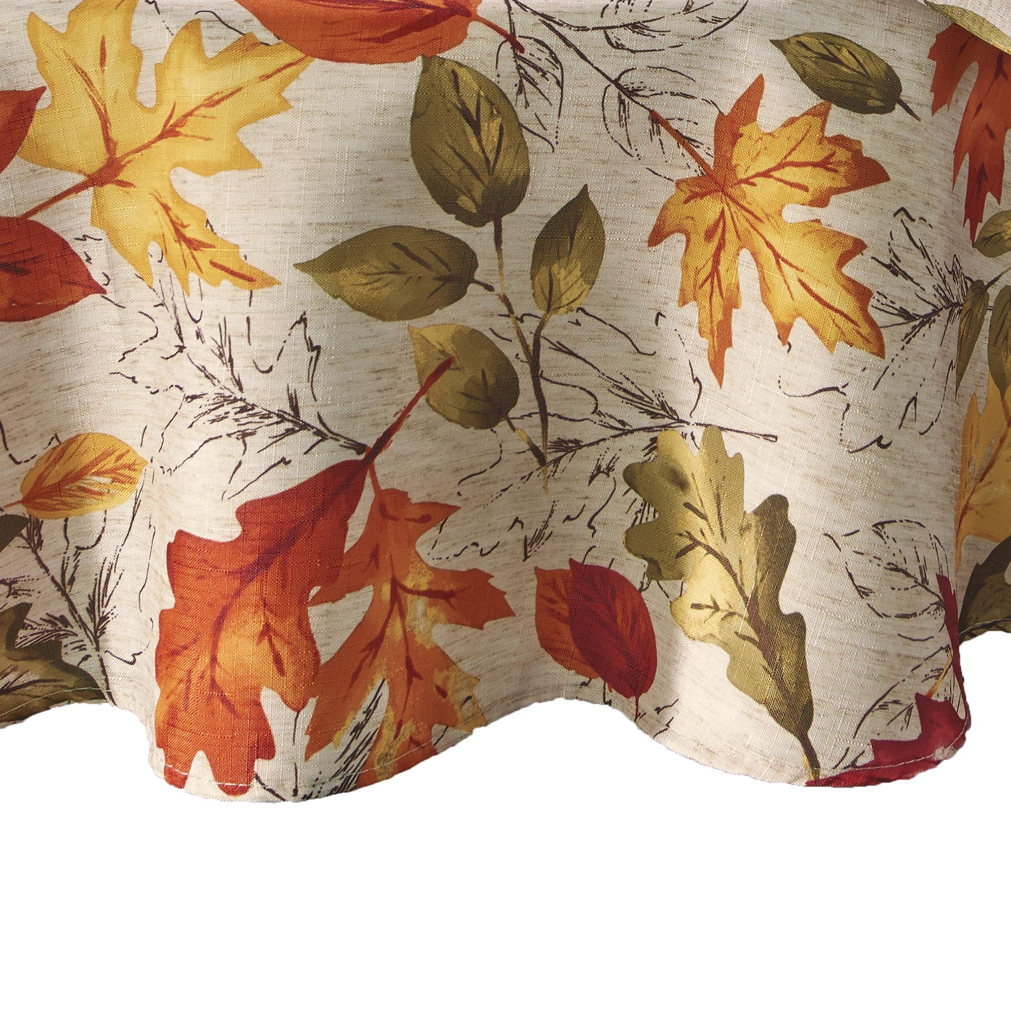 Elrene Home Fashions Autumn Leaves Fall Printed Tablecloth, Holiday Table Cover For Formal Or Everyday Use, 70'' Round