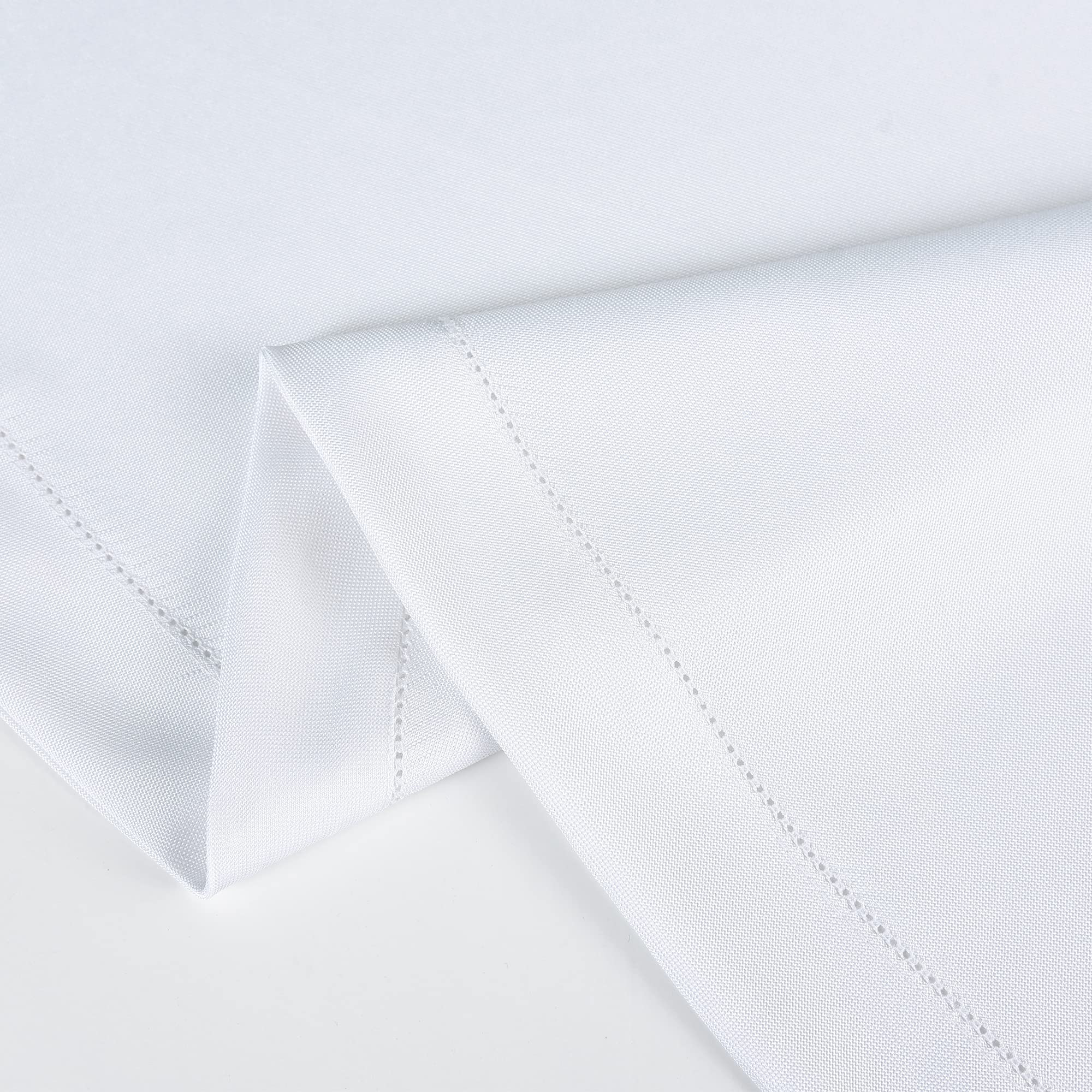 Newisher Farmhouse Small Square Hemstitch Border Tablecloth Neutral Faux Linen Table Cloth Rustic Solid Beige End Table Cover Fo