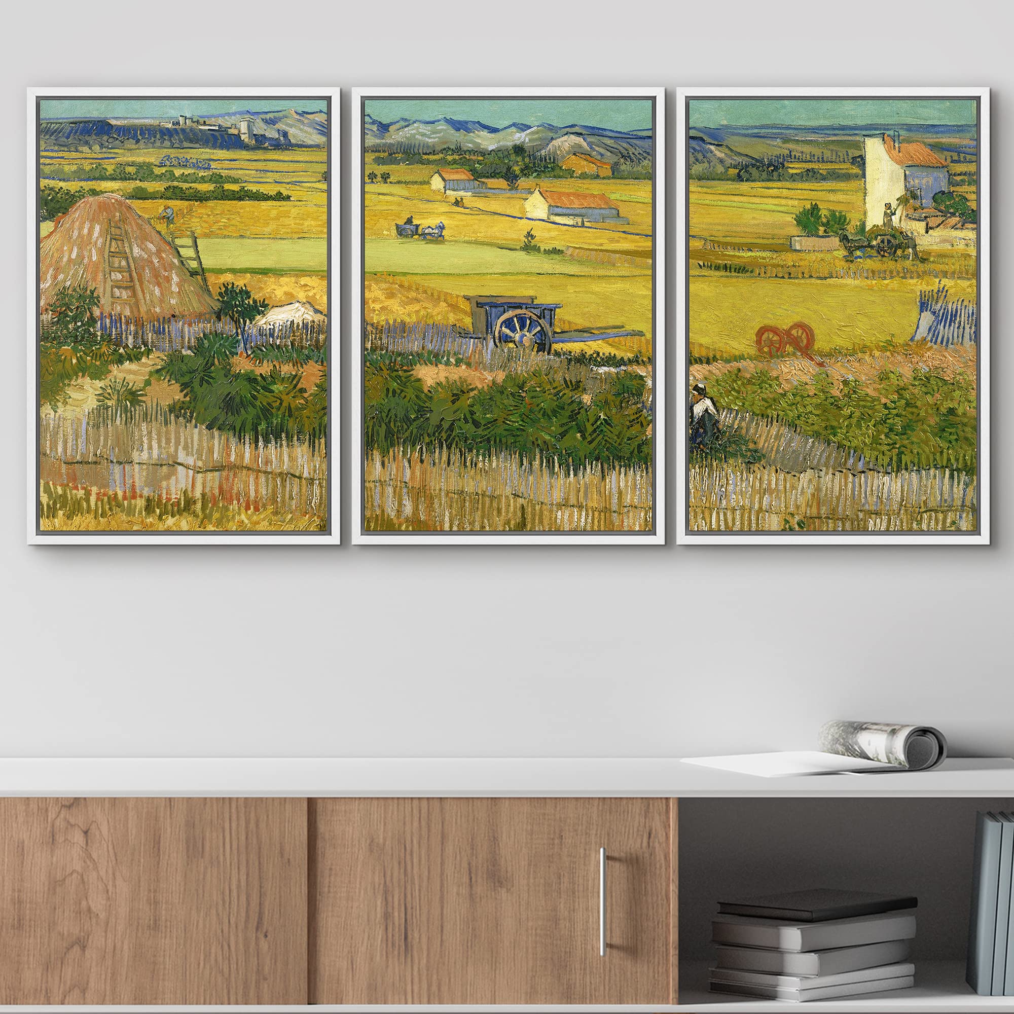 Wall26 Framed Canvas Print Wall Art Set The Harvest By Vincent Van Gogh Nature Wilderness Illustrations Fine Art Relax/Calm Mult