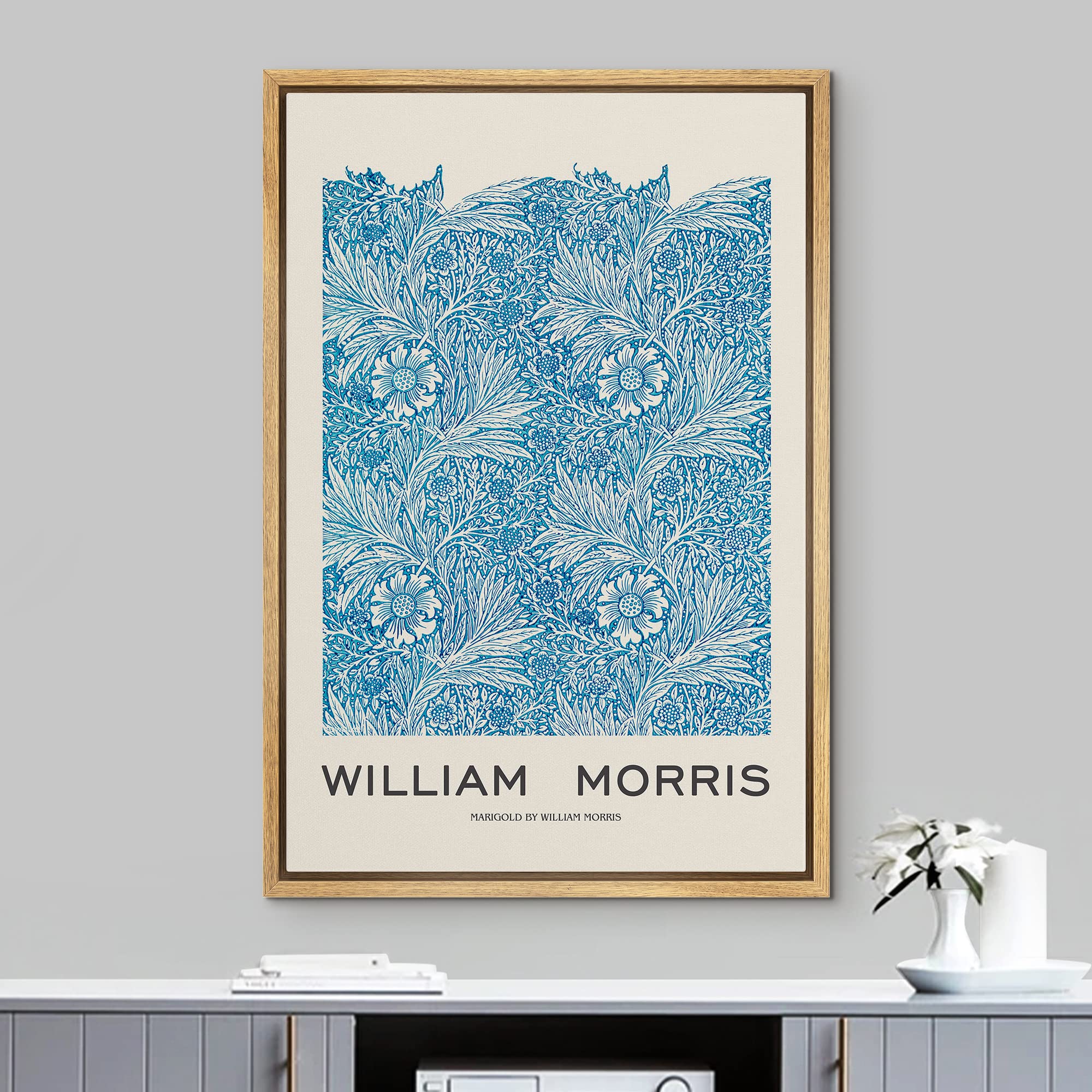 Idea4Wall Framed Canvas Print Wall Art Blue Marigold Flowers By William Morris Historic Cultural Illustrations Fine Art Traditio