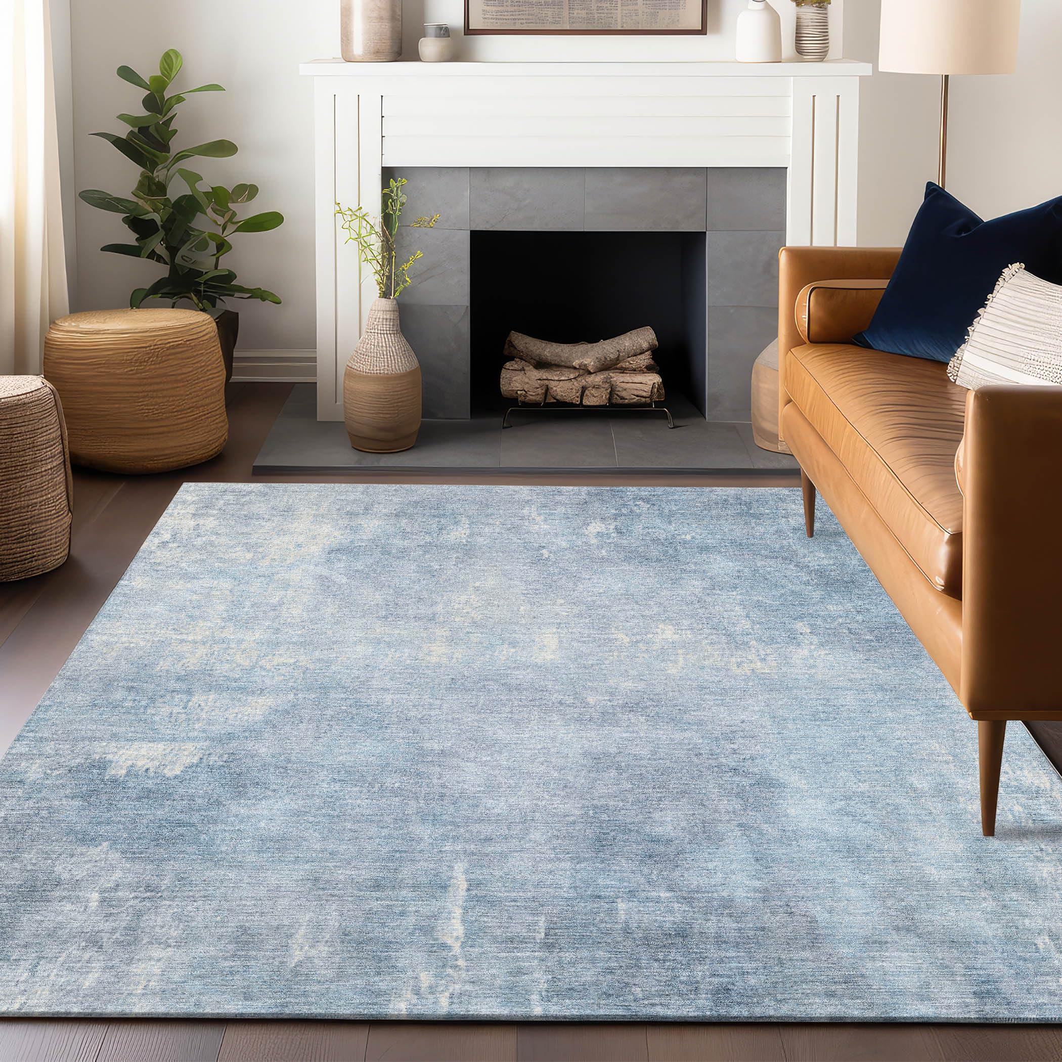 Machine Washable Indoor/Outdoor Chantille Sky 8 x 10 Rug