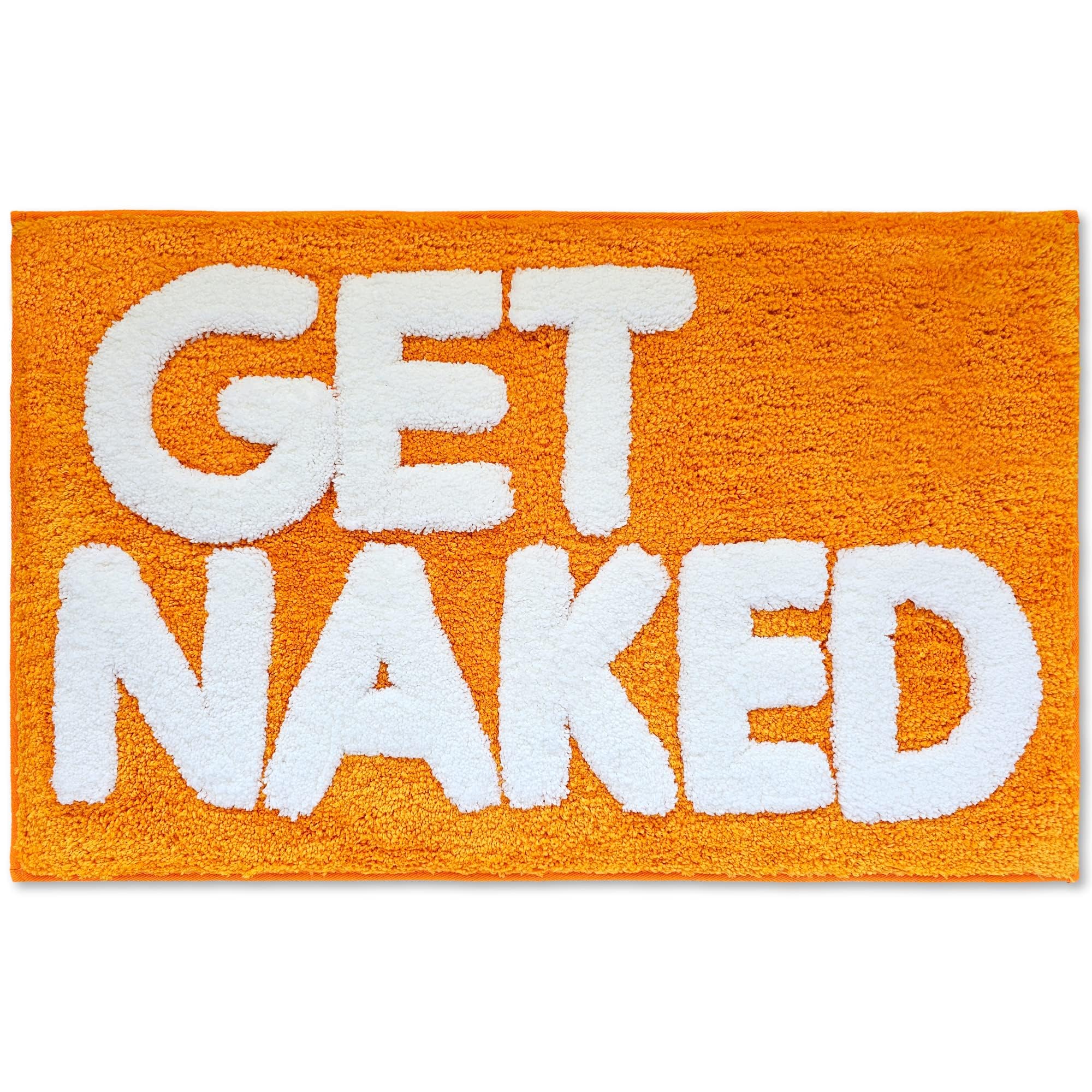 New Mungo Get Naked Bath Mat Orange - Cute Bathroom Rugs  Cute Bath Mat  Apartment Decor  Funny Bath Mat  Fun Bath Mat  Shower Rug  Get Naked Rug  Orange Bathroom Rugs with White Letters - 31'' x 20''