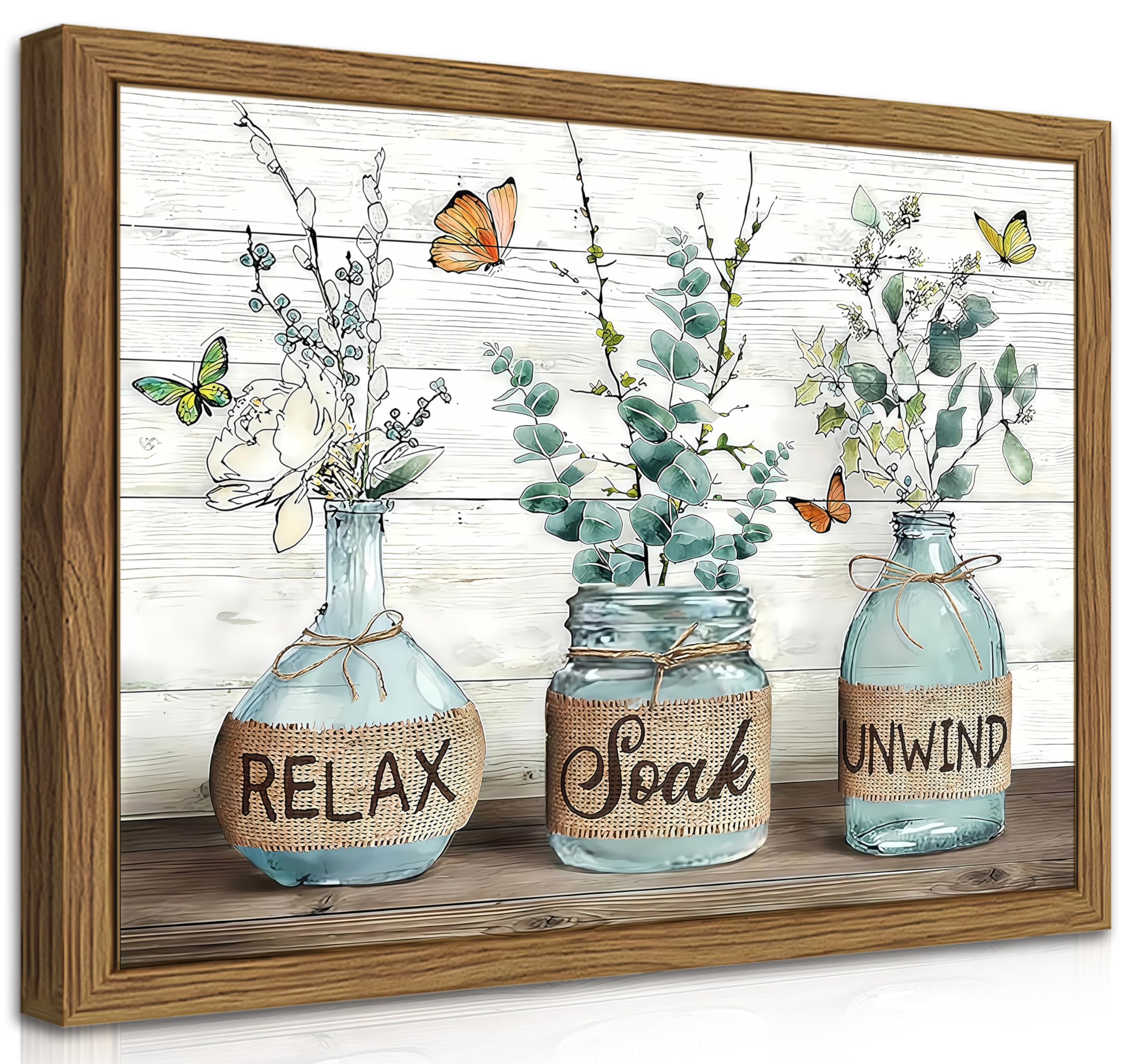 Floating Framed Farmhouse Bathroom Decor Wall Art, Rustic Cotton Pictures Canvas Wall Decor Paintings, Modern Country Relax Soak