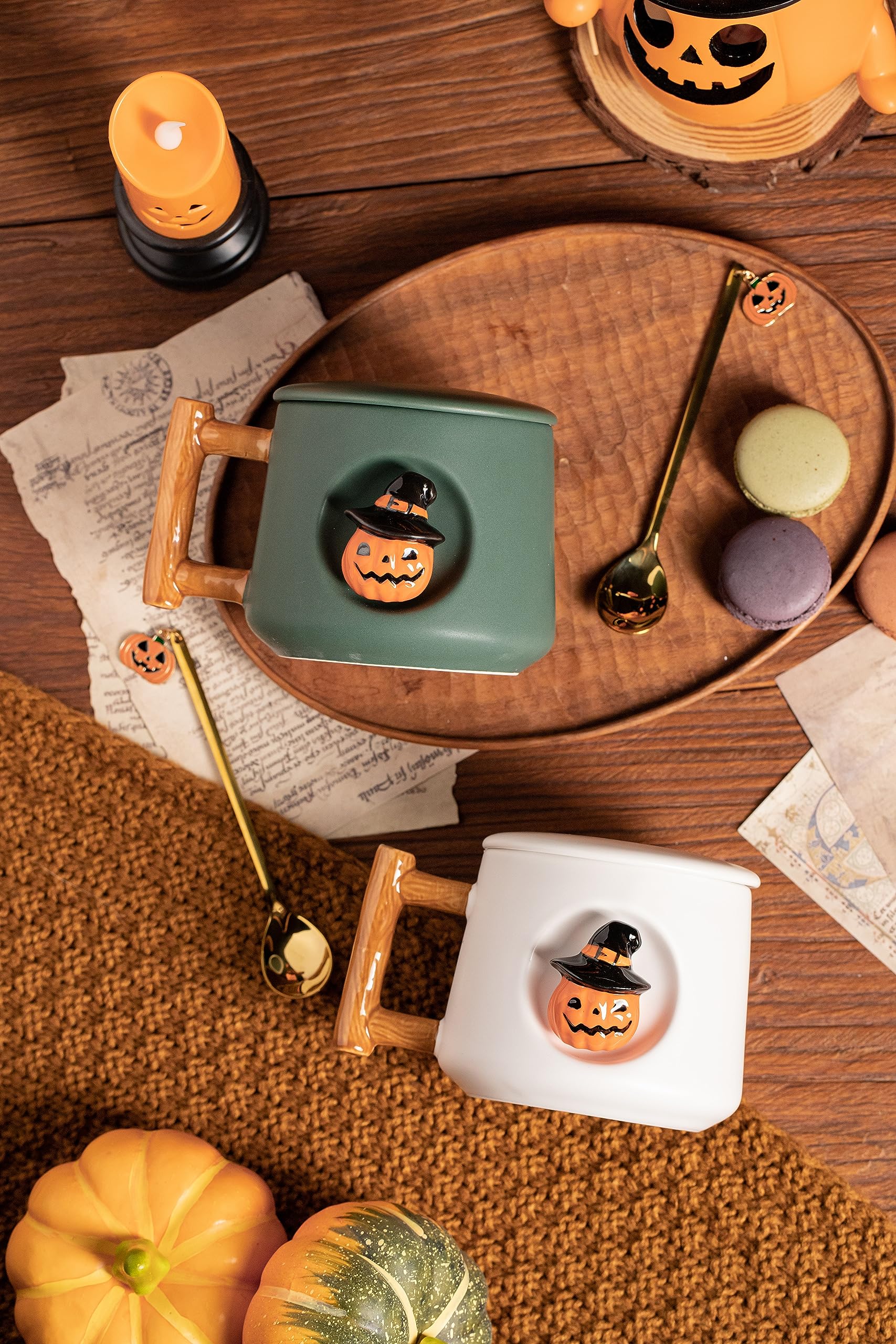 DIHOclub Adorable 3D Ceramic Pumpkin Head Mug with Lid and Spoon - Perfect for Coffee, Tea, Milk, and More - Ideal Gift for Hall