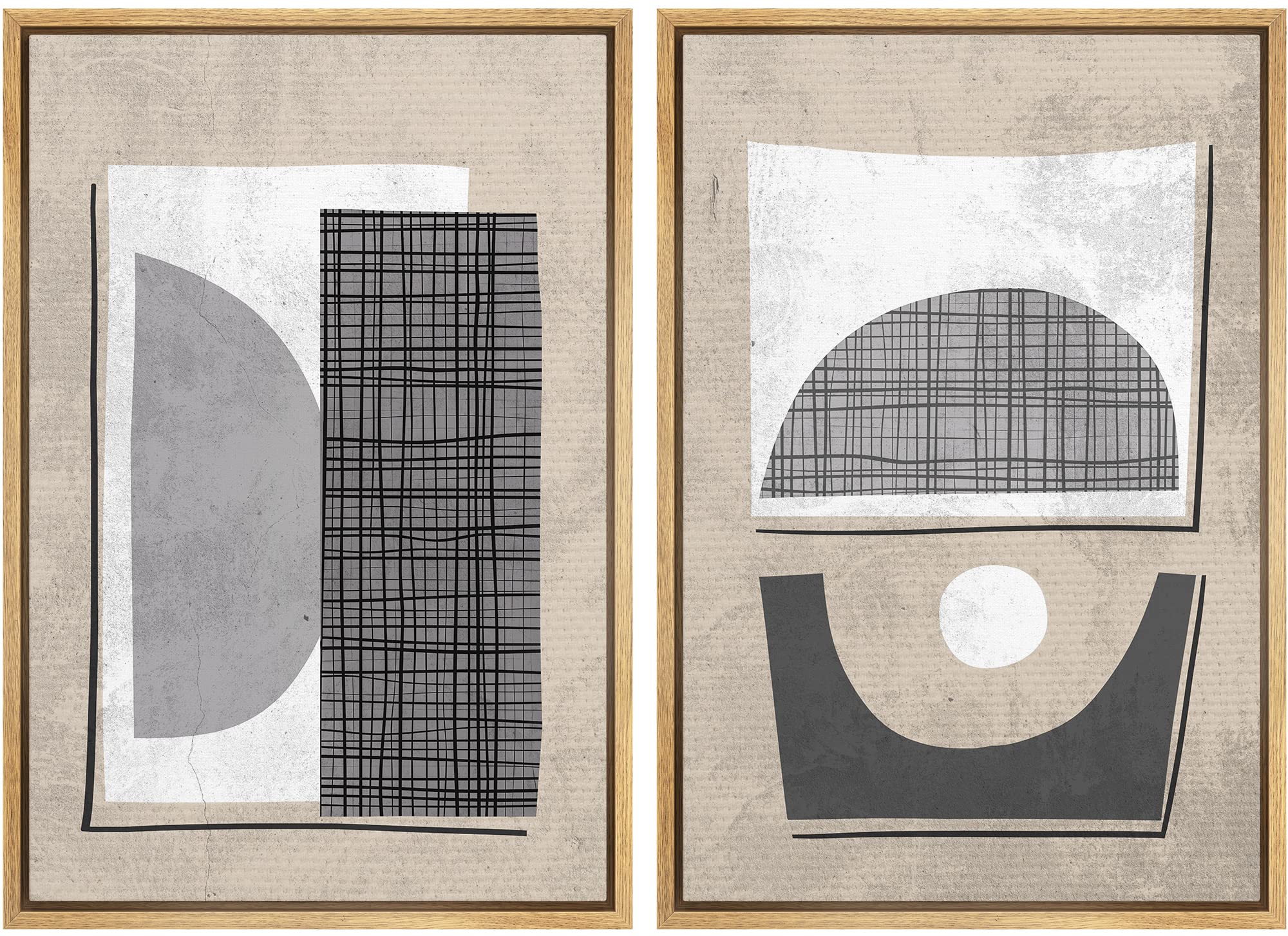 Signwin Framed Canvas Print Wall Art Set Mid-Century Art Deco Polygon Collage Abstract Shapes Illustrations Minimal Decorative N