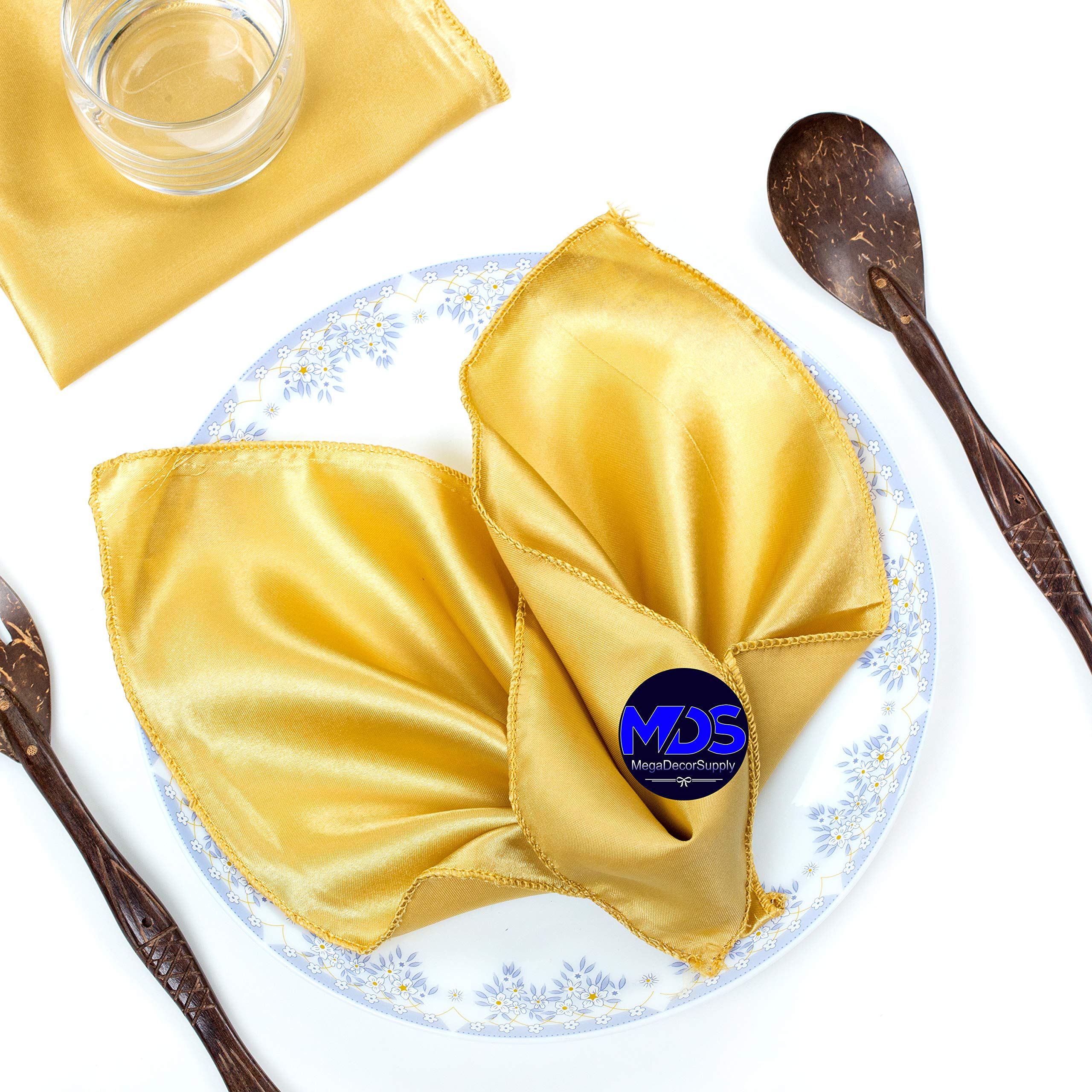 Mds Pack Of 25 Wedding Satin 12''X 12'' Square Dinner Napkin Or Handkerchief For Wedding Banquet Decoration - Gold