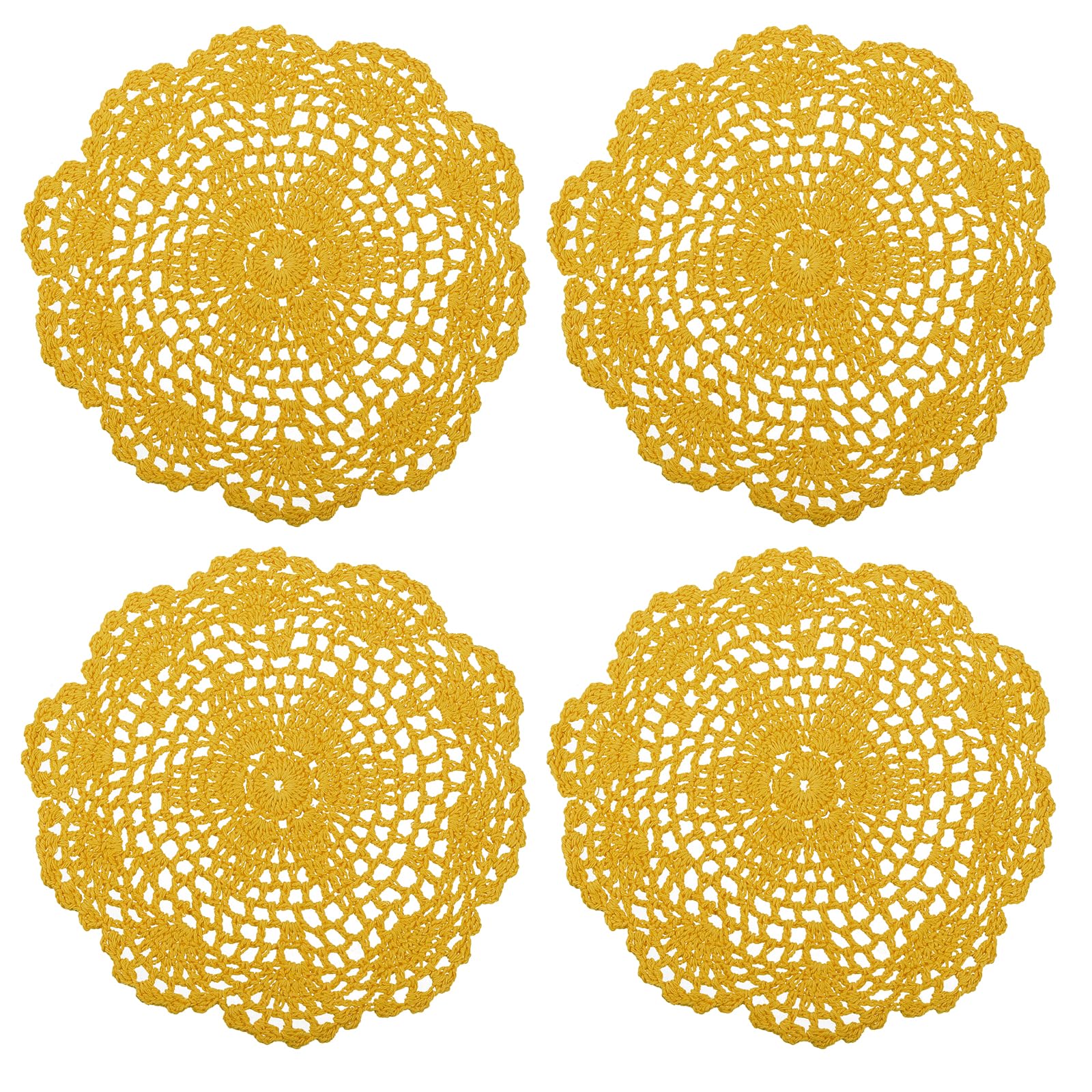 Uxcell Crochet Doilies, 4Pcs 8 Inch - Handmade Crochet Cotton Coaster, Round Lace Placemats With Floral Patterns For Wedding Par