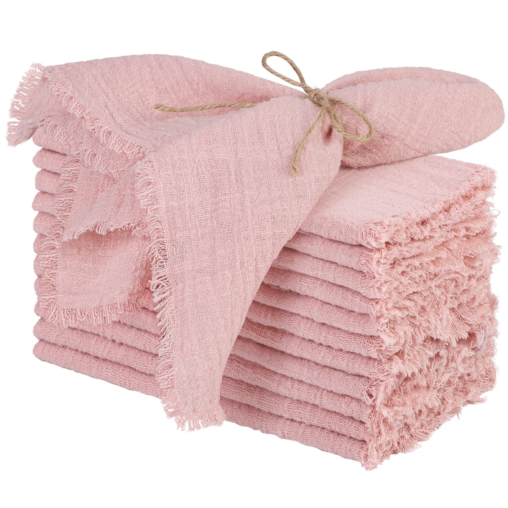 Turstin 12 Pieces Cotton Linen Cloth Napkin Handmade Cloth Napkin With Fringe 17 X 17 Inch Soft Cloth Dinner Wedding Napkin Squa