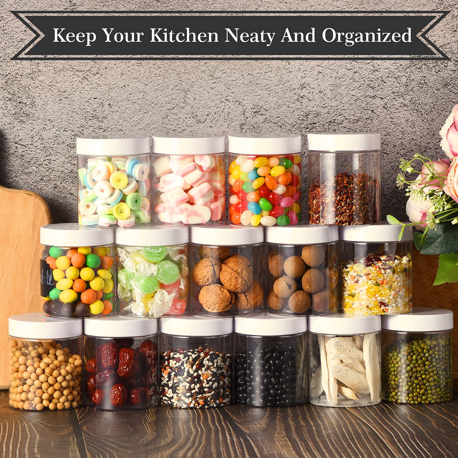 Tanglong Plastic Jars With Lids, 8 Oz Plastic Containers With Lids, Jars With Lids Ideal For Cake Jars Body Butter And Food Stor