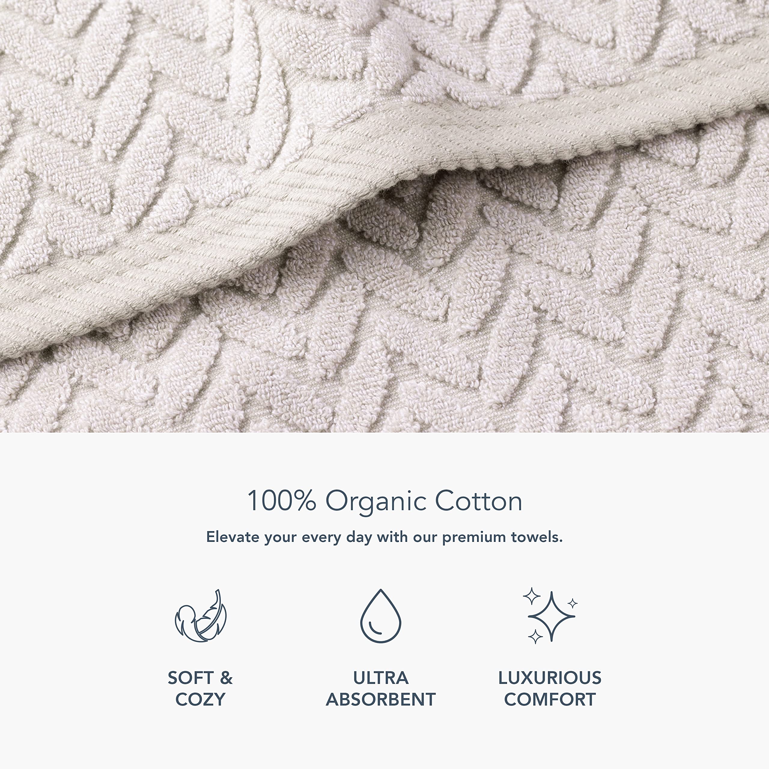 Texere 100% Organic Cotton Jacquard 650 Gsm Premium Bath Towel Sets - Extra Absorbent Quick Dry And Plush (Cable, Light Taupe, 2