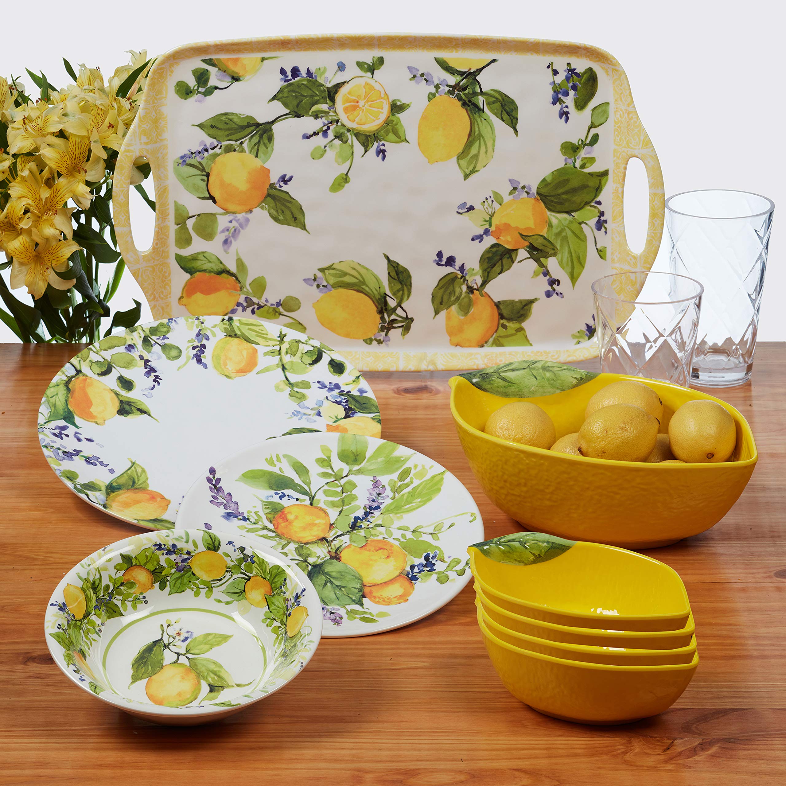 Certified International Zest 3-D Lemon 2 Pc Melamine Hostess Serving Set, Multicolor