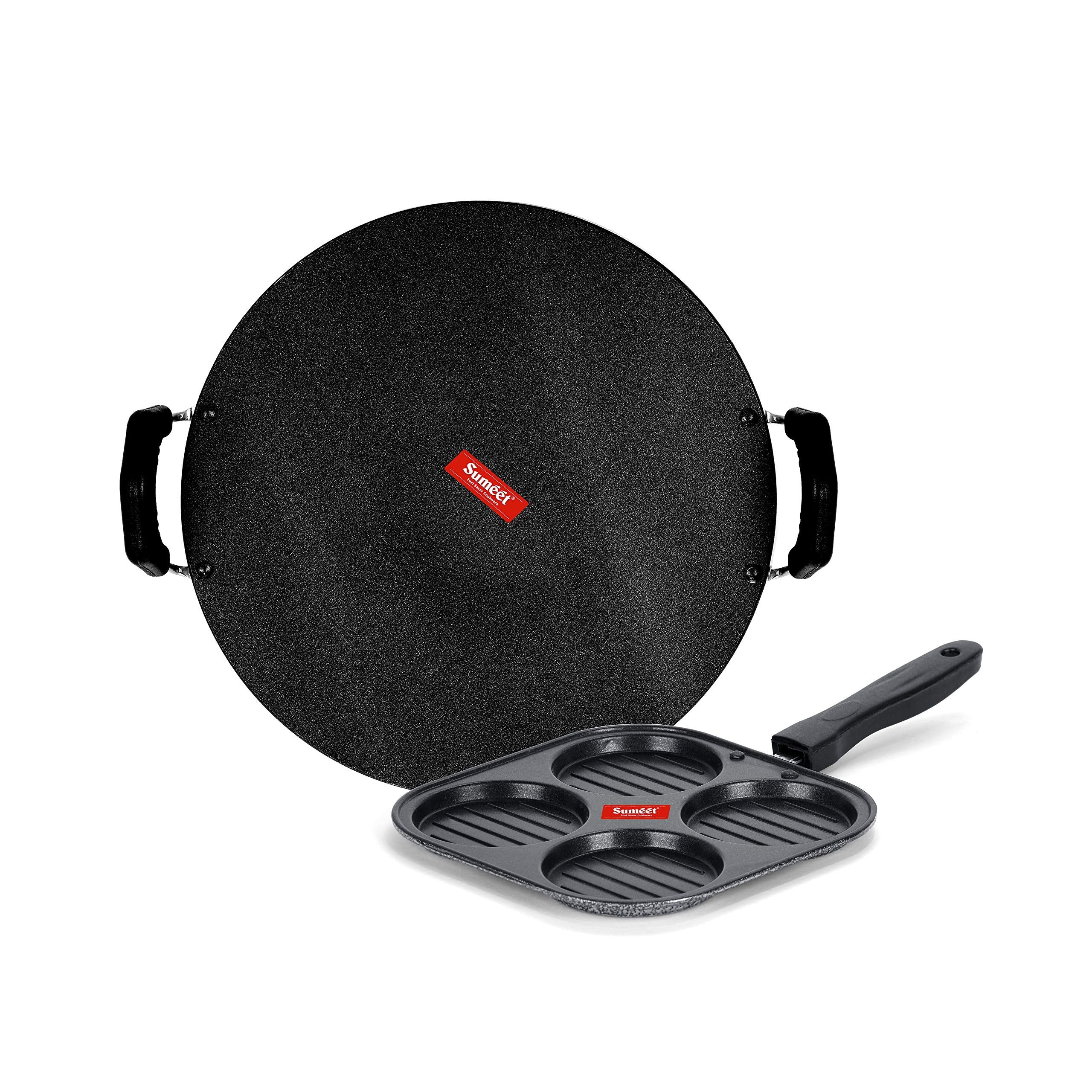 Sumeet Nonstick Fedha Cookware Set (Tawa-30.5Cm Dia + Mini Multi Snack Maker - 4 Cavity -19.5Cm), Silver