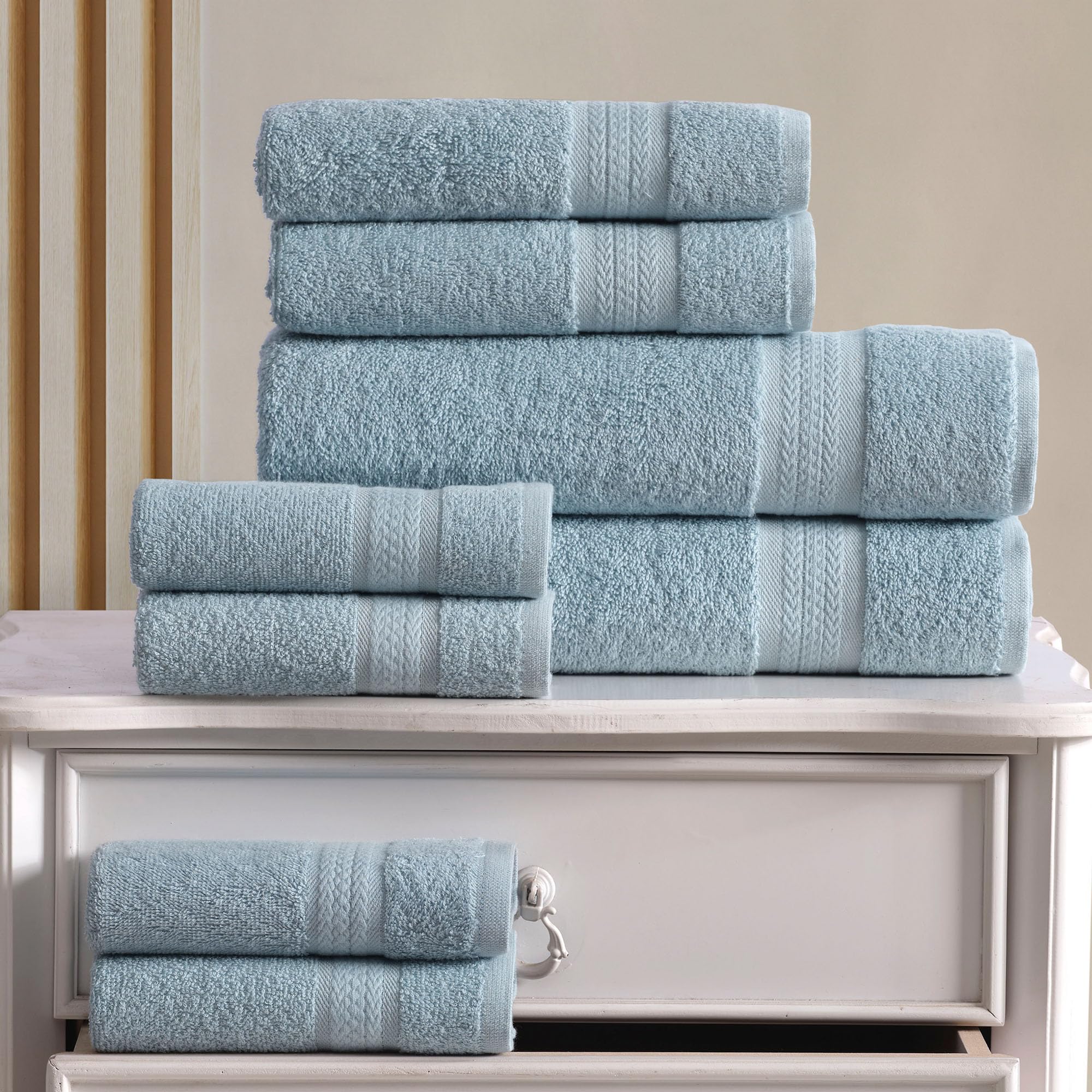REGAL RUBY Quick-Dry 4 Pieces Blue Hand Towel -Bath Linen Set - Highly Absorbent 100% Turkish Cotton -Hand Towel for Bathroom Guests Pool Gym Camp Travel College Dorm Shower