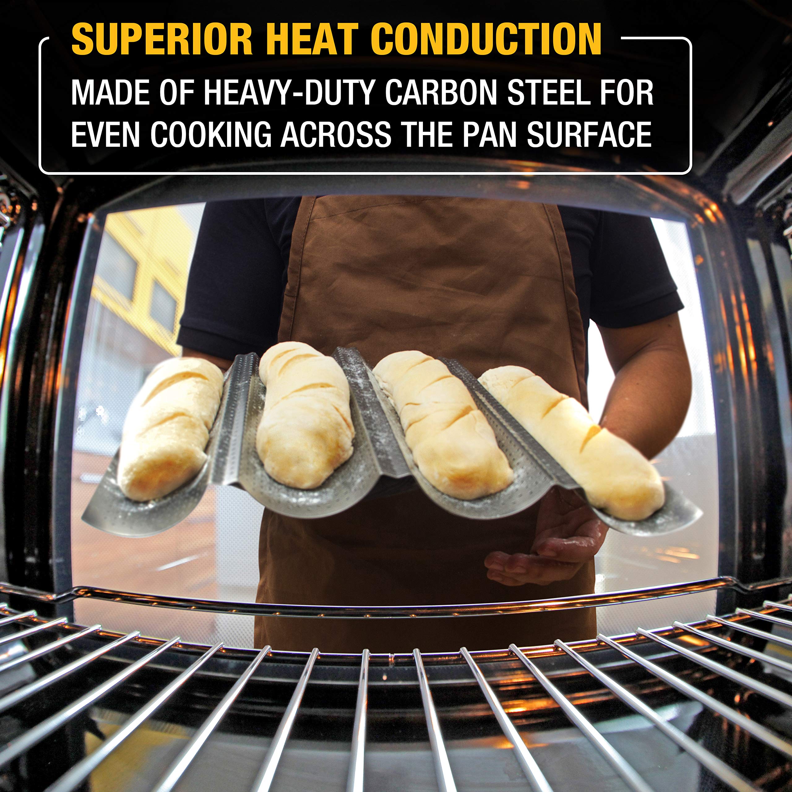 Nonstick Baguette Pan For Baking - 15'' X 13'' Easy To Remove & Perforated French Bread Baking Pan - Long French Bread Pan & Ita