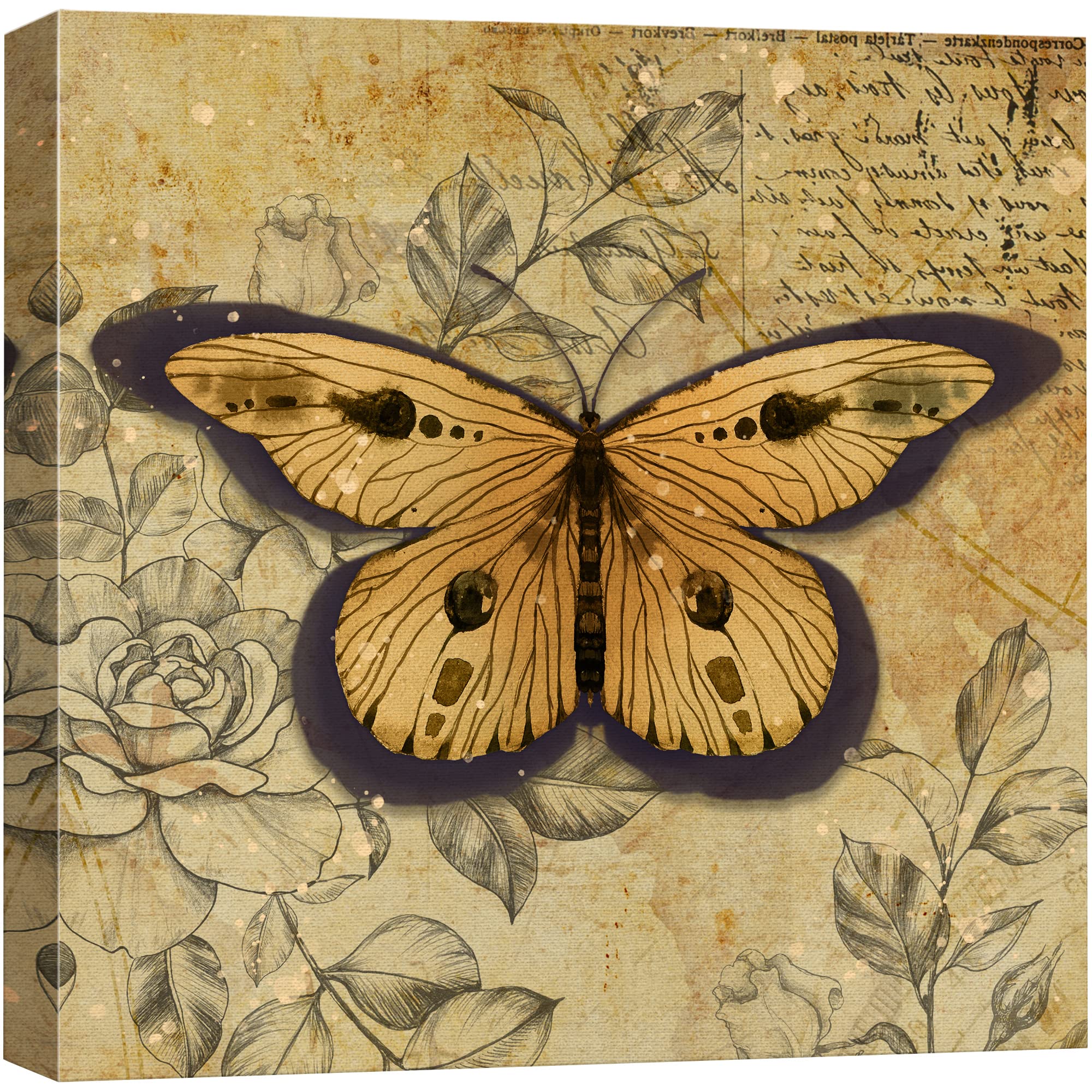 Wall26 Canvas Print Wall Art Yellow Monarch Butterfly Floral Pattern Nature Wilderness Rustic Modern Art Farmhouse Decorative An