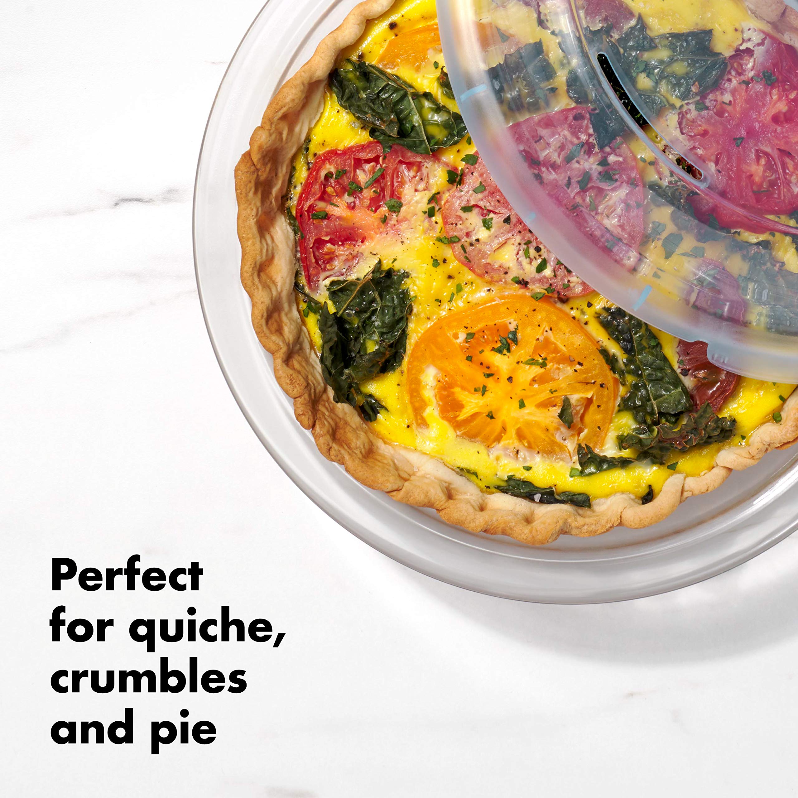 OXO Good Grips Glass Pie Plate with Lid, 1.4Q/1.3L, Durable Glass, Model 11249100, Perfect for Baking and Serving