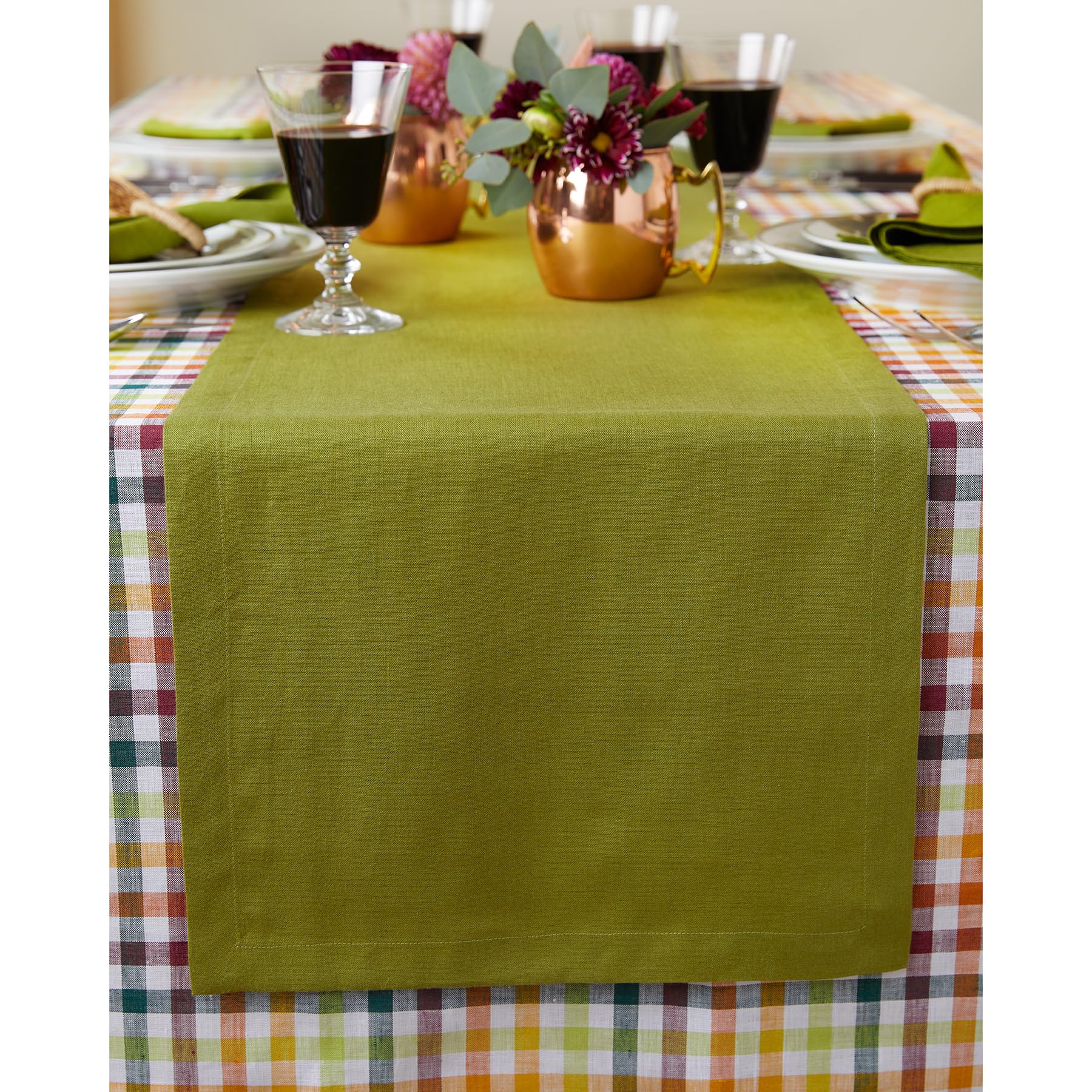 Solino Home Linen Avocado Table Runner 108 Inches Long - Fete, 100% Pure Linen Dining Table Runner 14 X 108 Inch Ideal For Weddi