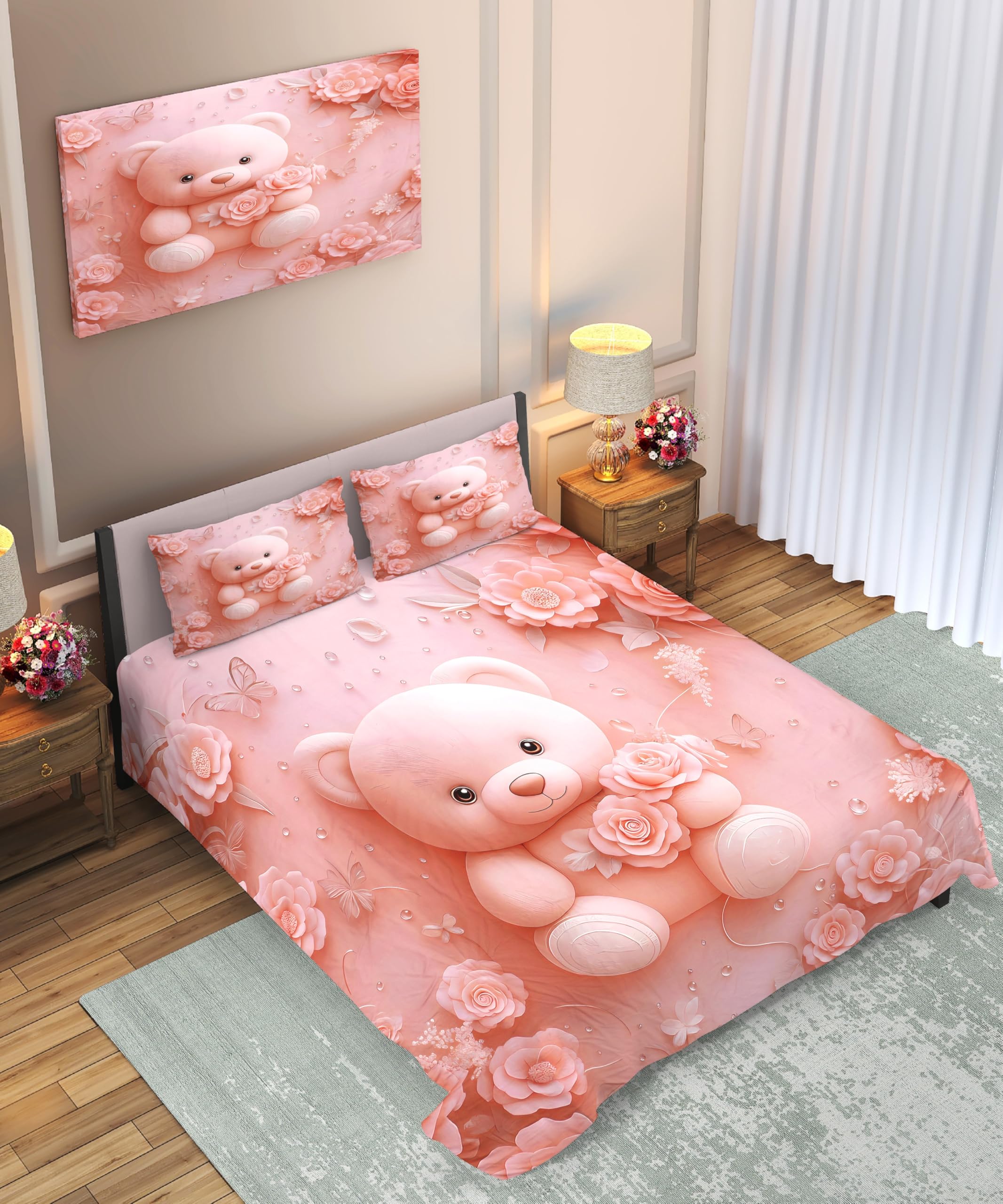 Blush & Bloom 7D Printed Microfibre Soft And Skin Friendly King Size Bed Sheet With 2 Pillow Covers|Specially For Kids Room And 