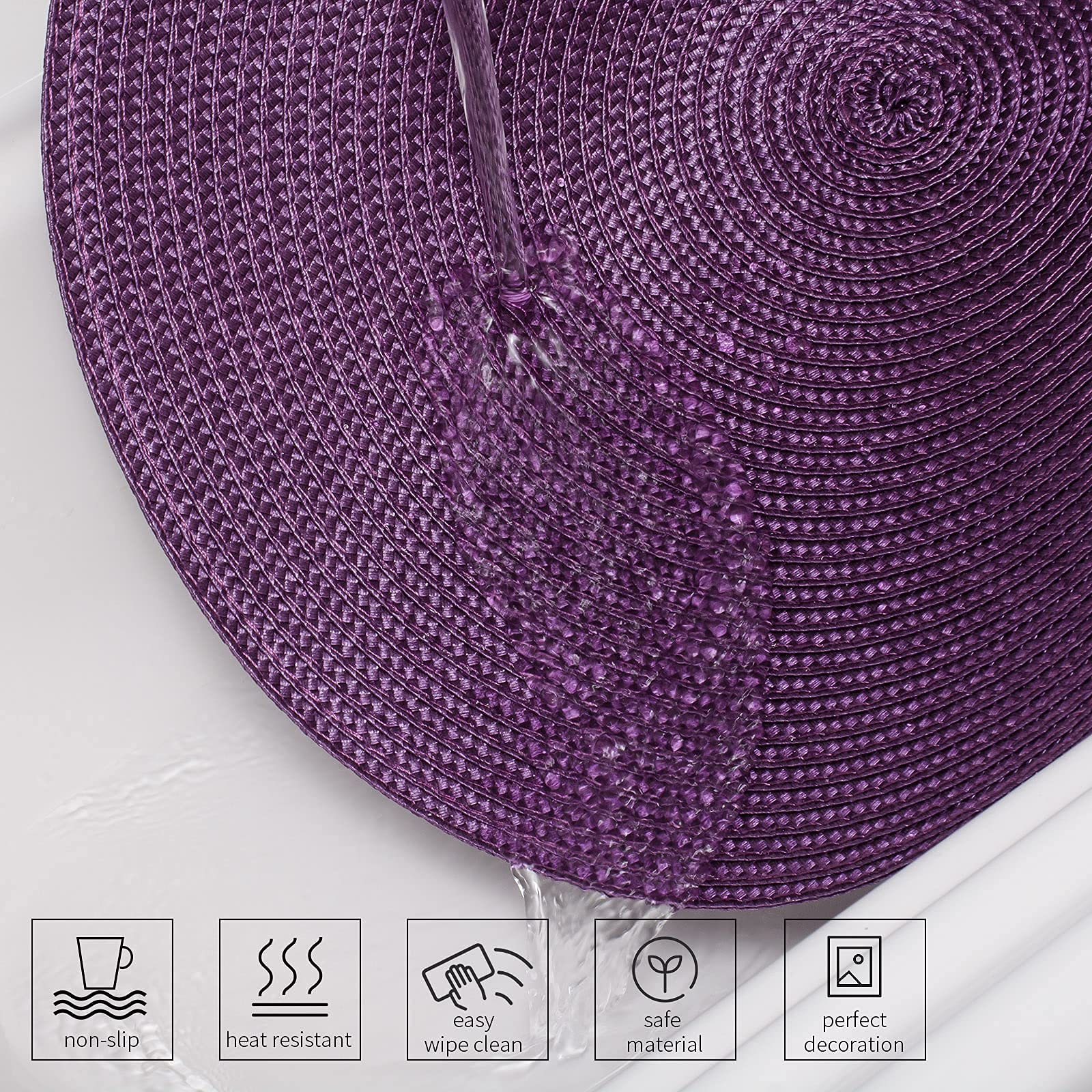 Ahhfsmei Round Braided Placemats 15 Inch Round Table Mats For Dining Tables Natural Woven Heat Resistant Place Mats Set Of 6 (Pu