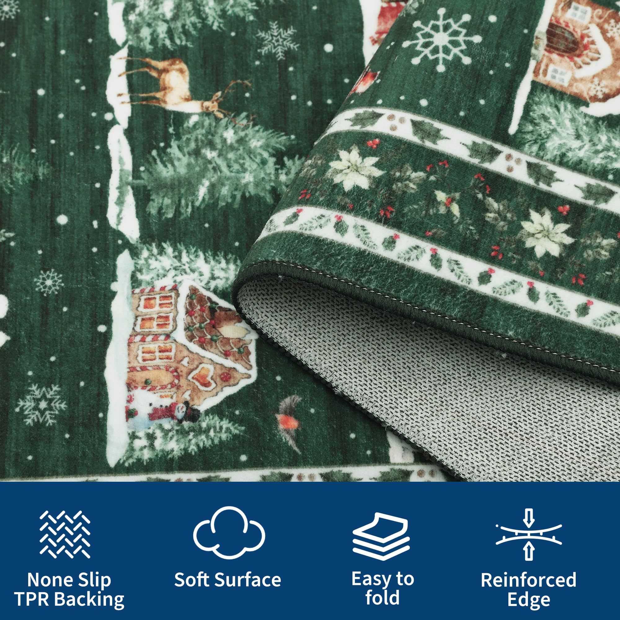 GarveeHome Christmas Runner Rug 2x10 for Entryways Non Slip Backing Machine Washable Stain Resistant Christmas Tree Green Rugs L
