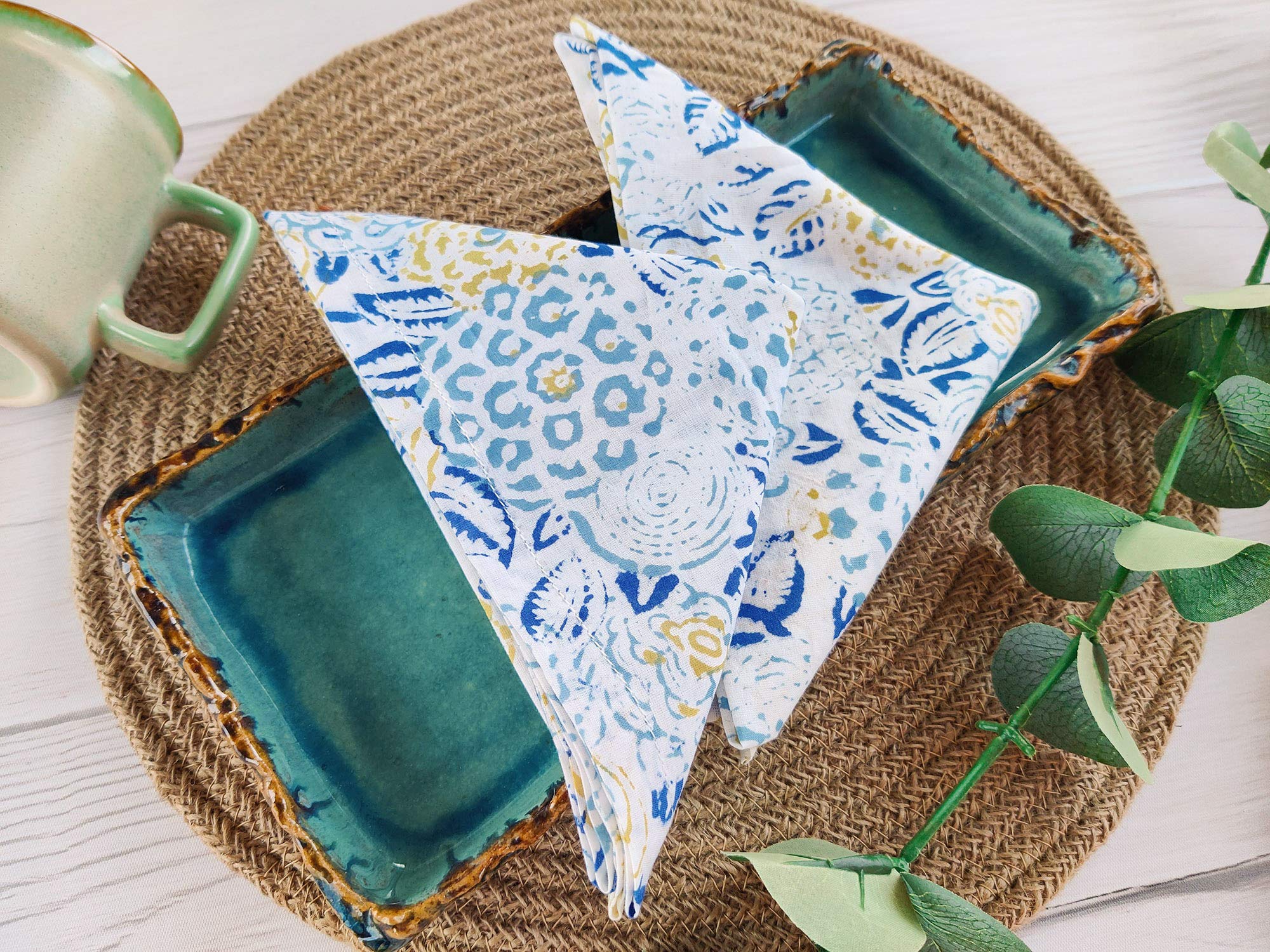 Block Print 100% Soft Cotton Napkins 18X18 Inches - Washable Cloth Dinner Napkins Set Of 6 - Everyday Use Or Dinner Party And Ev