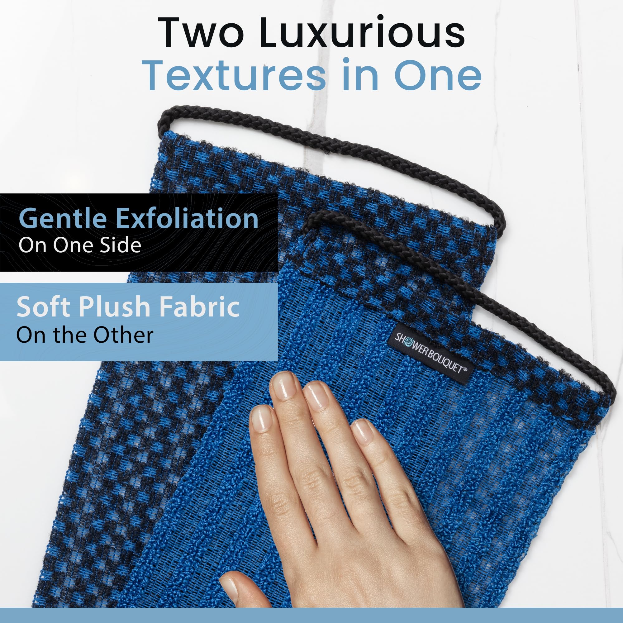Shower Bouquet Japanese Exfoliating Washcloth - Charcoal & Silver Ion, 1 Count, Blue, Model SB-C-B1