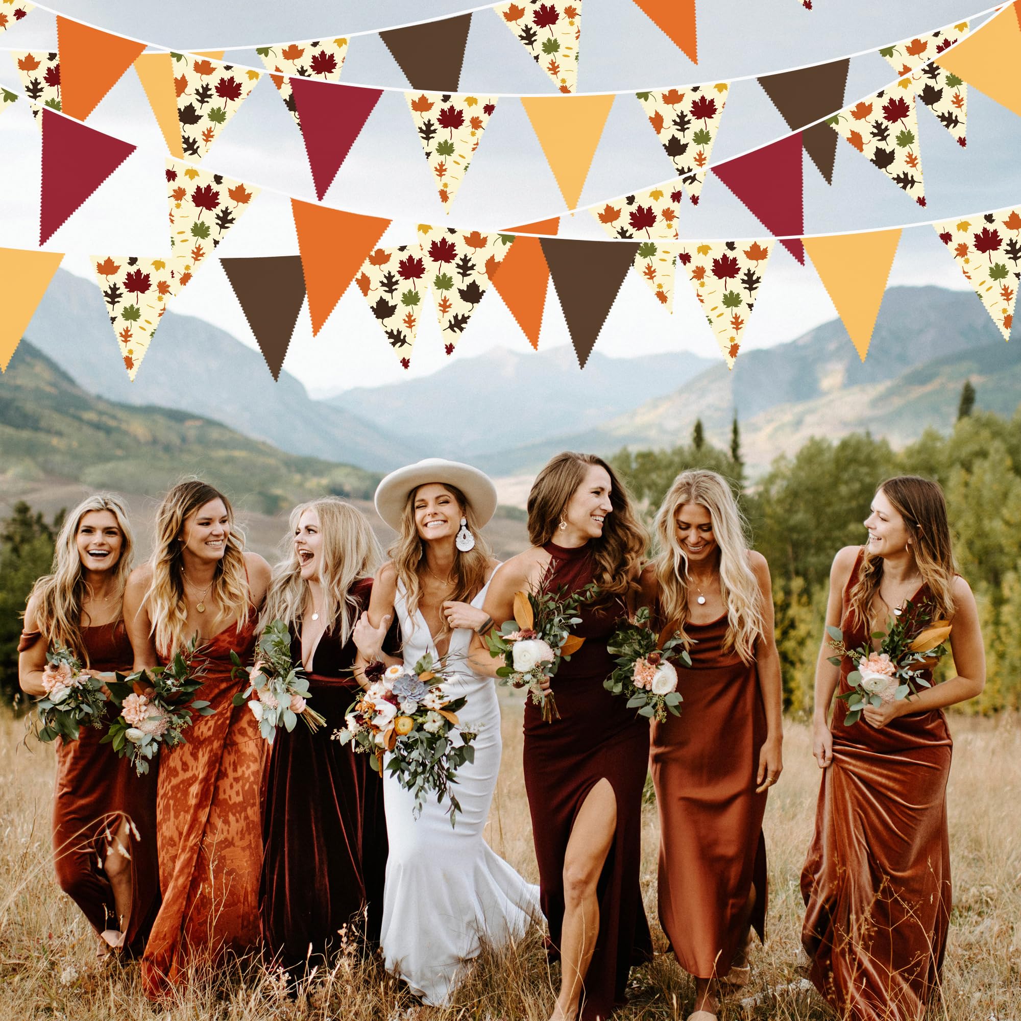 31Ft Fall Party Decorations Orange Brown Fall Maple Leaves Banner Fabric Triangle Flag Pennant Garland Streamers For Happy Fall