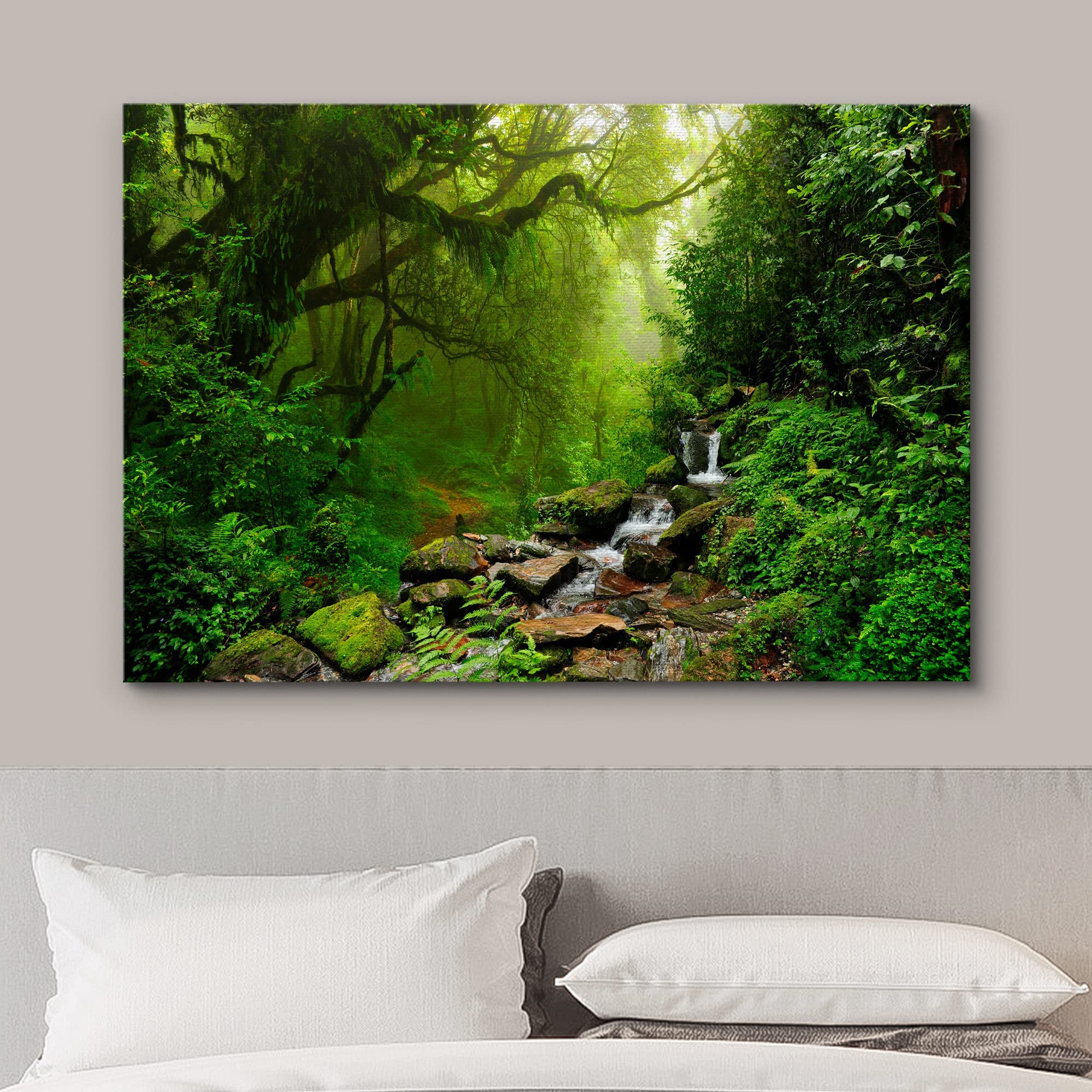 Wall26 Canvas Print Wall Art Nepal Green Forest & Waterfall Nature Wilderness Photography Modern Art Rustic Scenic Colorful For