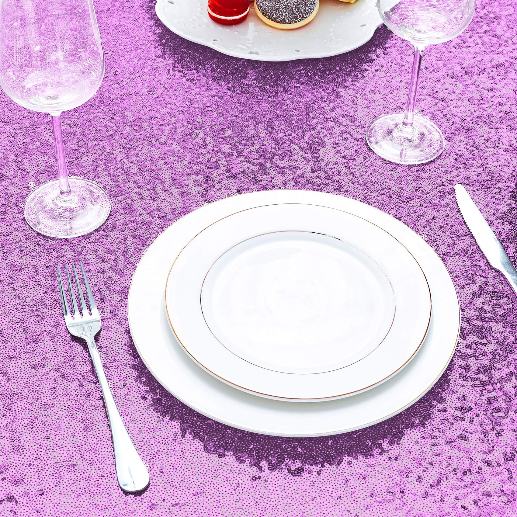 Hahuho 50X80 Inch Rectangular Sequin Tablecloth Lavender, Glitter Tablecloth For Bridal Shower Decorations, Birthday, Wedding, D