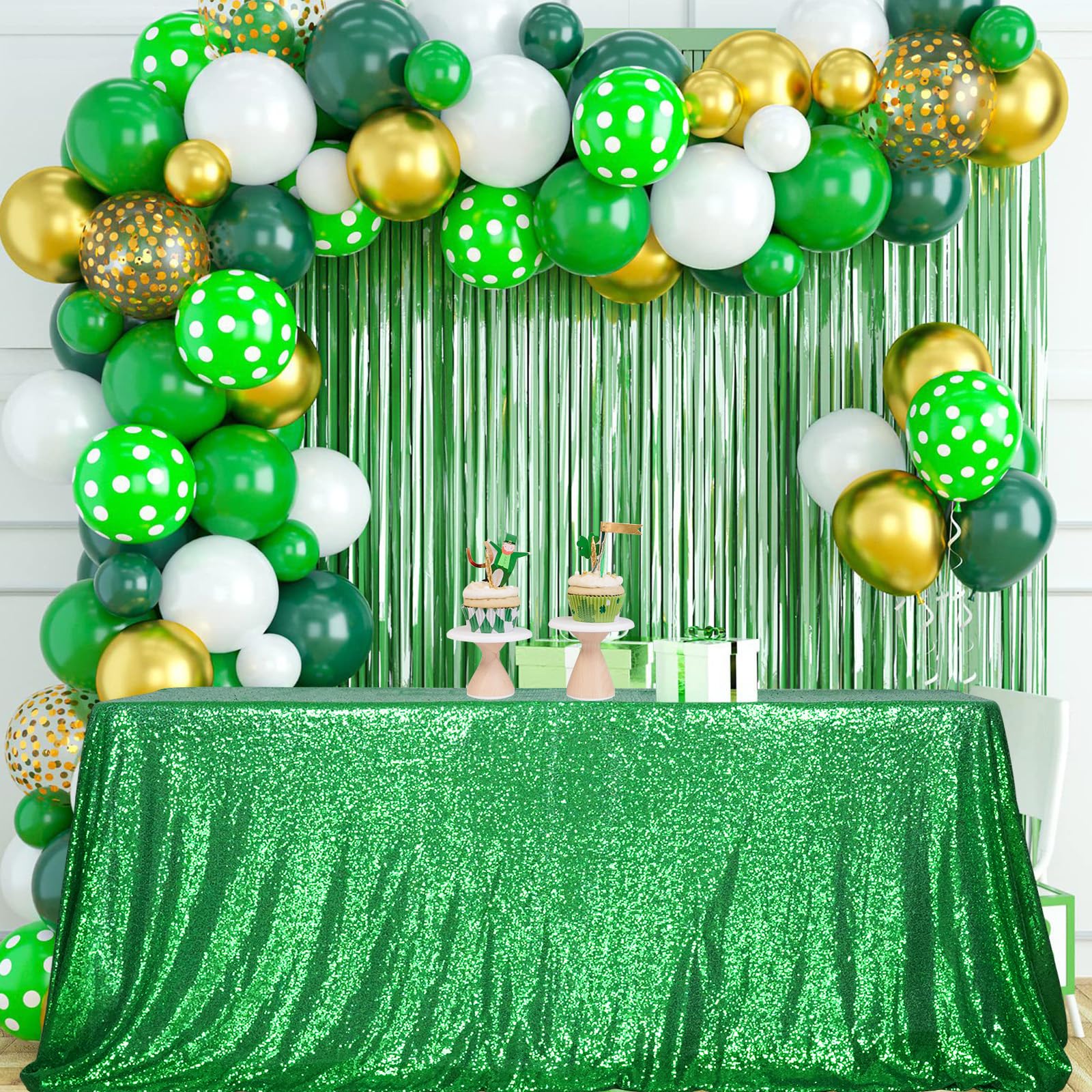 Poise3Ehome Green Sequin Tablecloth 90X132 Inch, Green Tablelcoth Sparkly Tablecloth For Christmas Birthday Party Graduation Dec