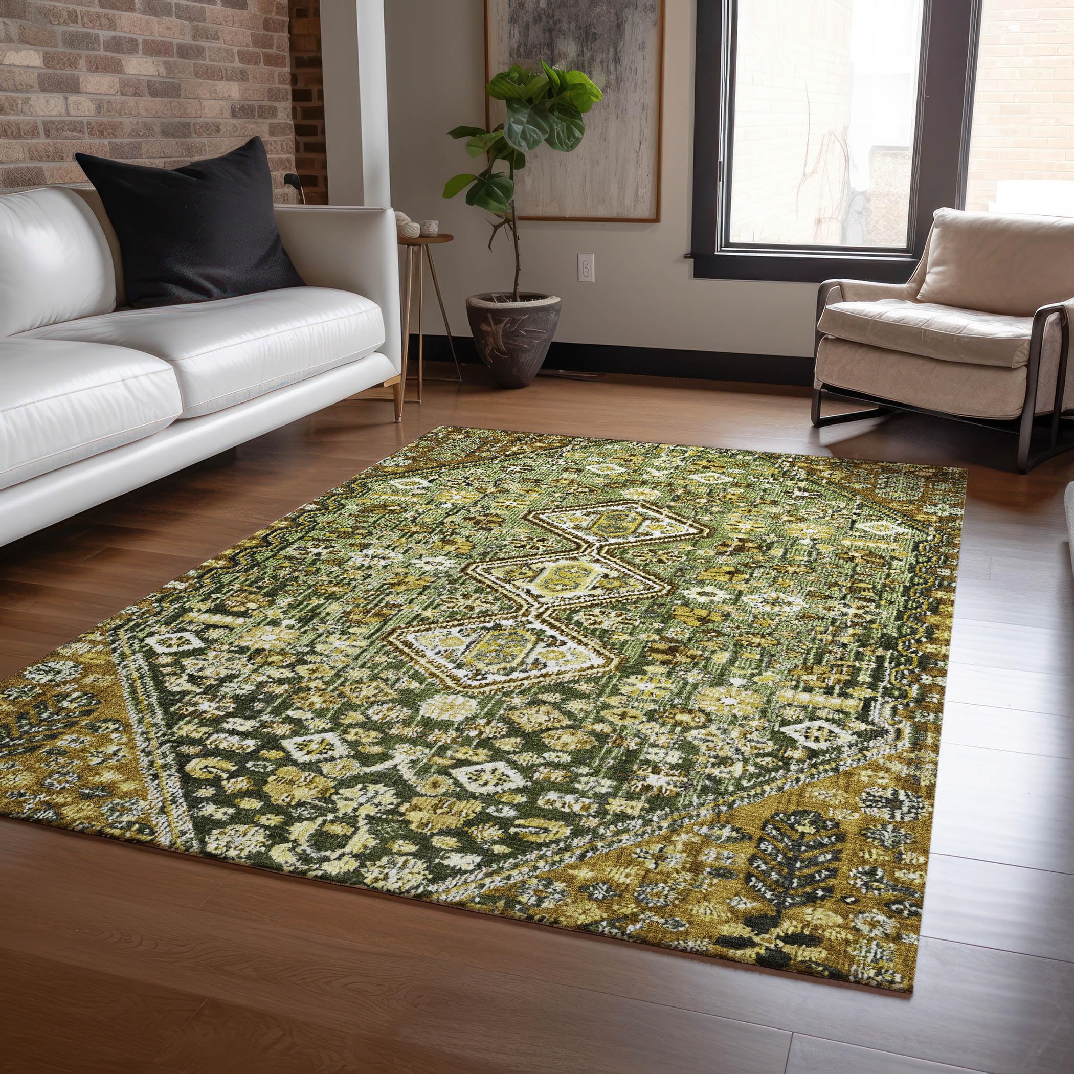 Machine Washable Indoor/Outdoor Chantille Olive 9 x 12 Rug