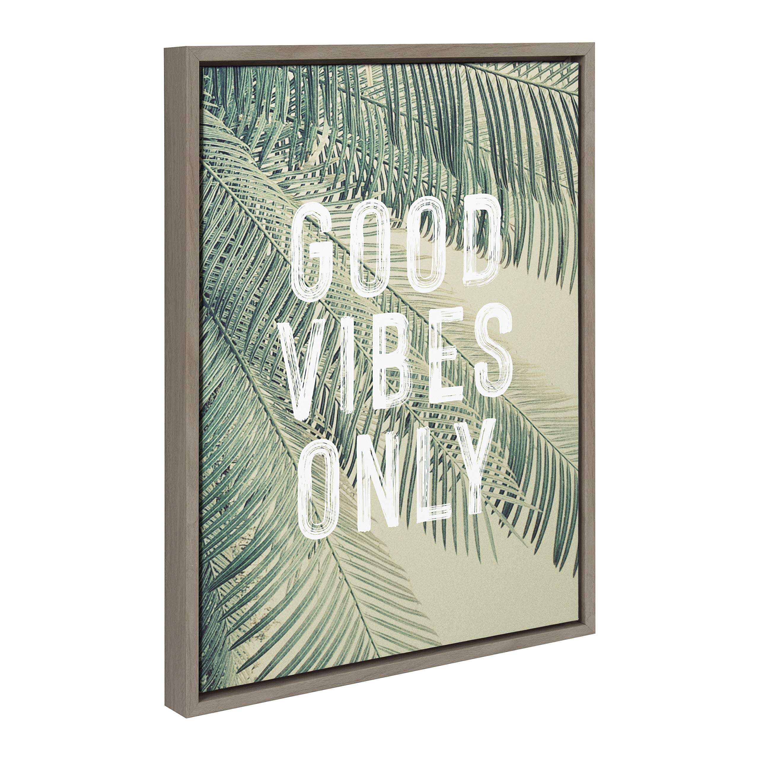 Kate And Laurel Sylvie Vintage Tropical Palms Good Vibes Only Framed Canvas Wall Art By The Creative Bunch Studio, 18X24 Gray, B