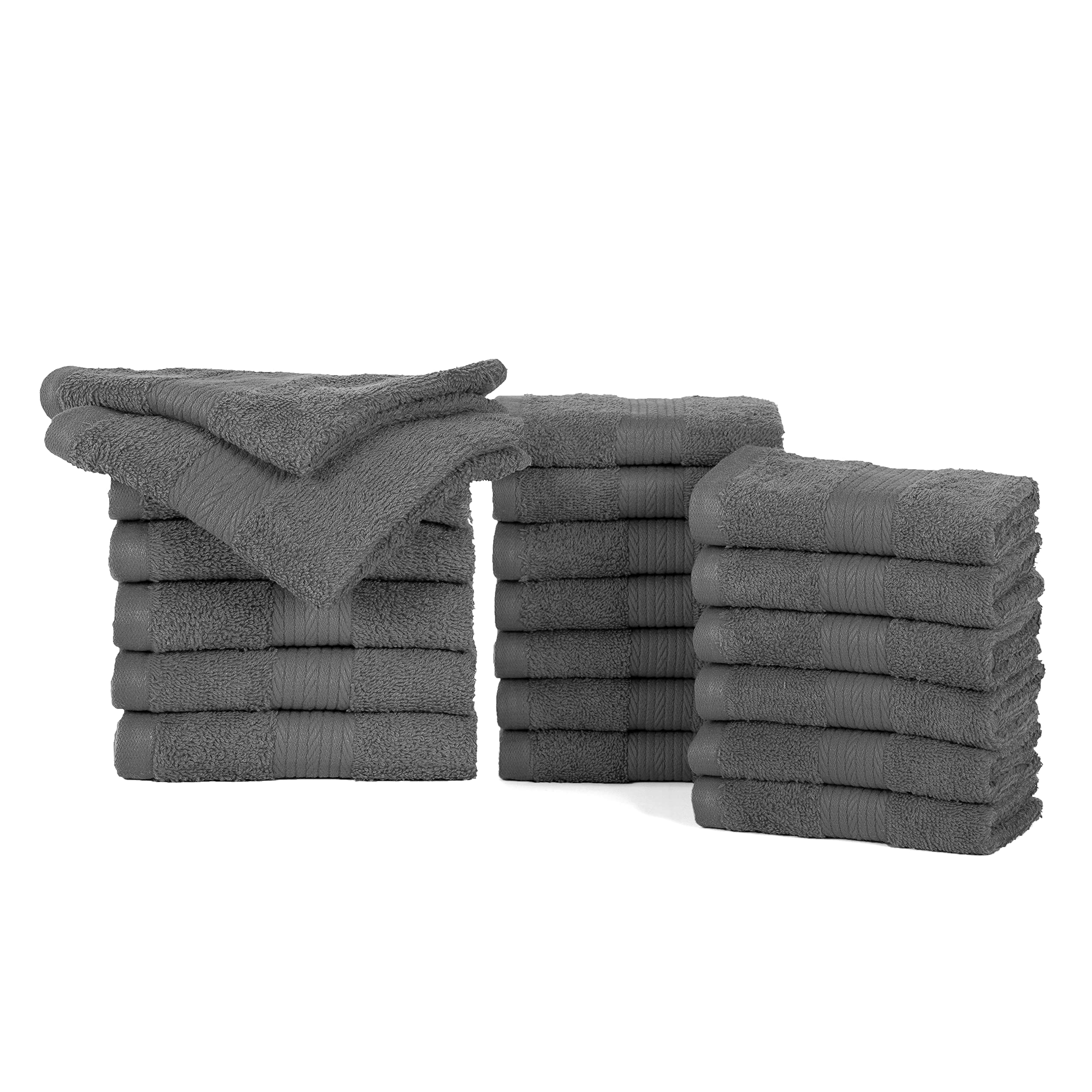 Ample Decor Wash Cloths For Bathroom, 600 Gsm 100% Cotton Soft Absorbent Washcloth - 20Pcs Gray