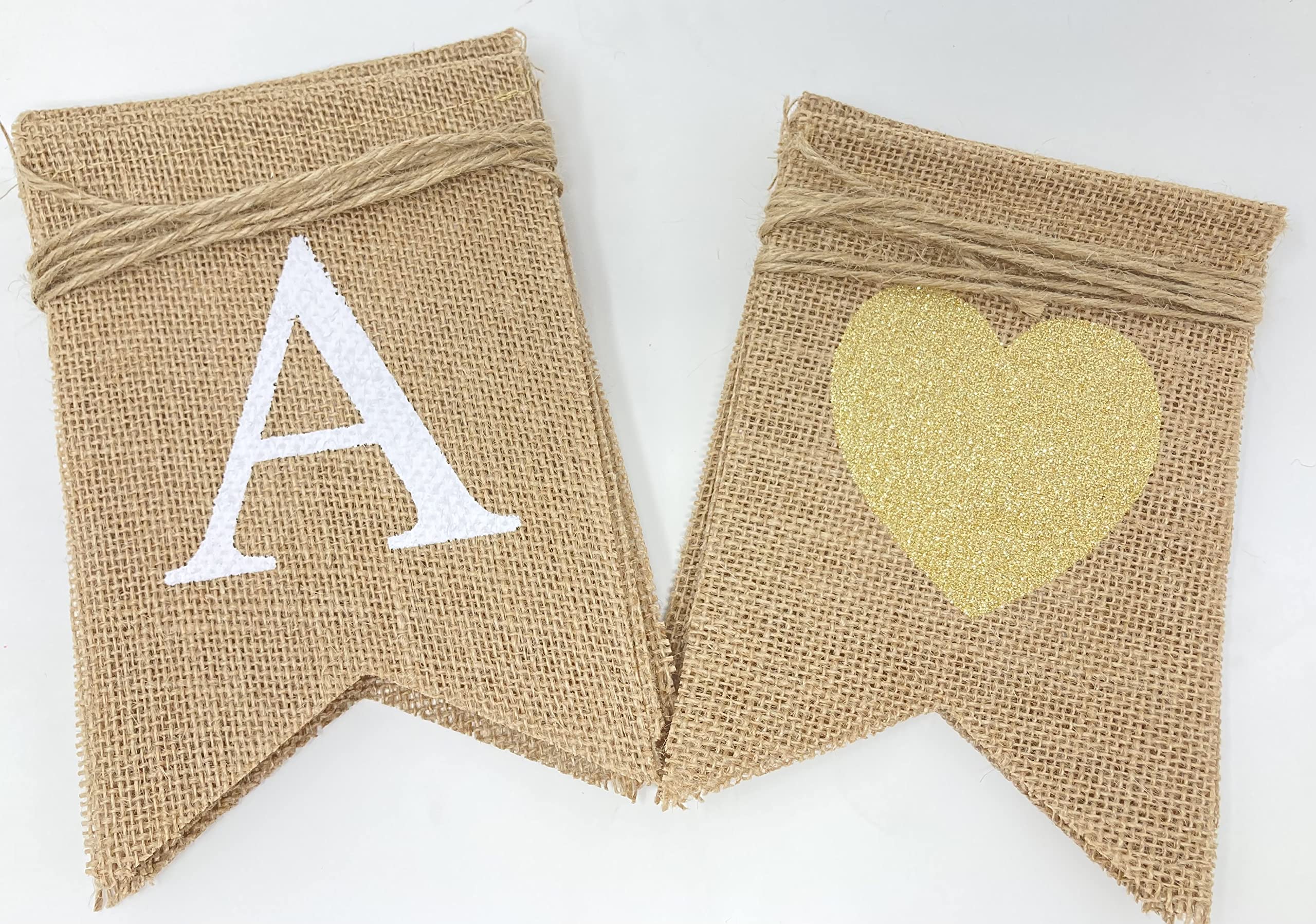 Shimmer Anna Shine Happy Anniversary Burlap Banner For Wedding Anniversary Decorations With Gold Glitter Hearts