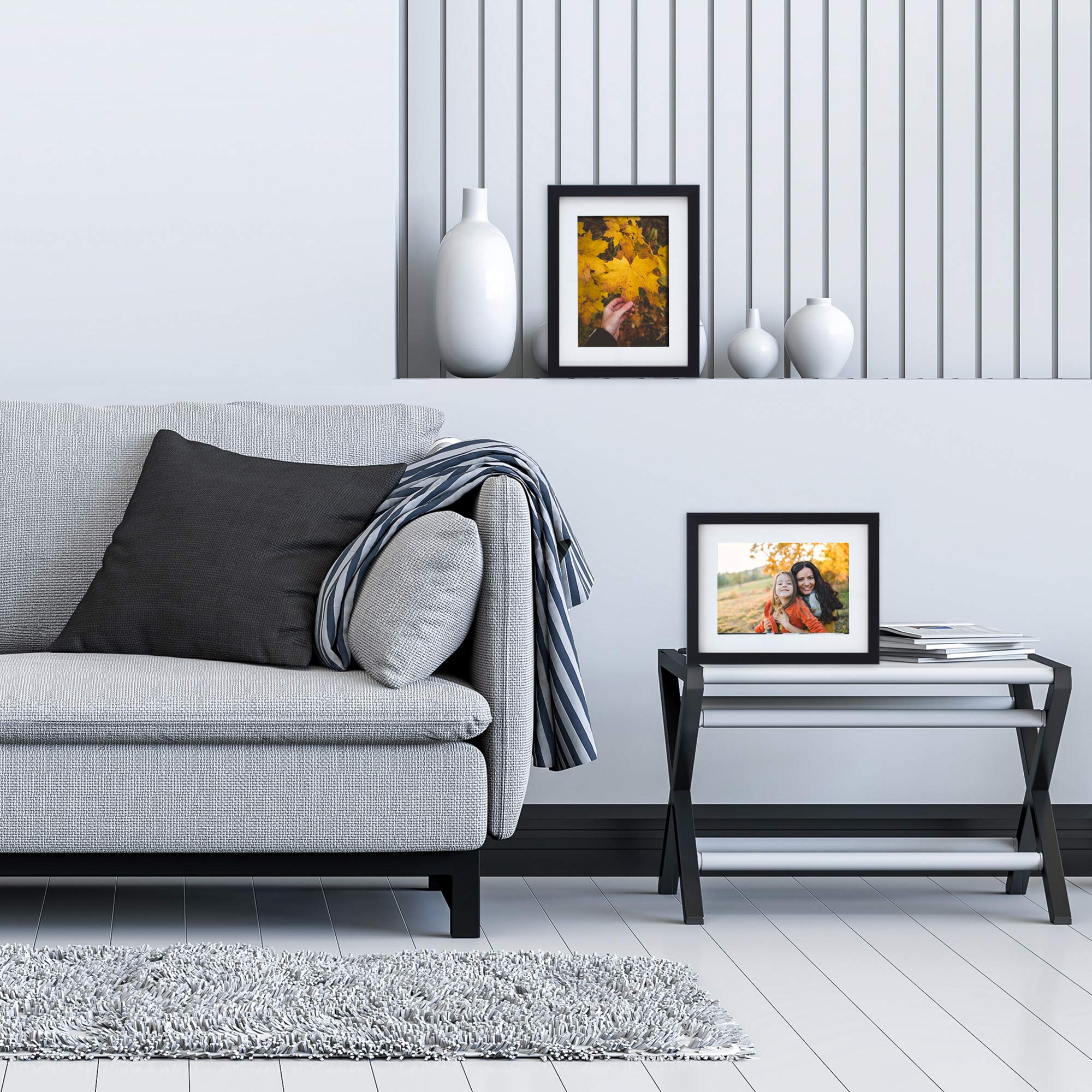 Mimosa Moments Gallery Picture Frame Wall Set With Art Prints And Paper Matt, Good For Two 5X7 Photos (Black, Set Of 2-5X7'')