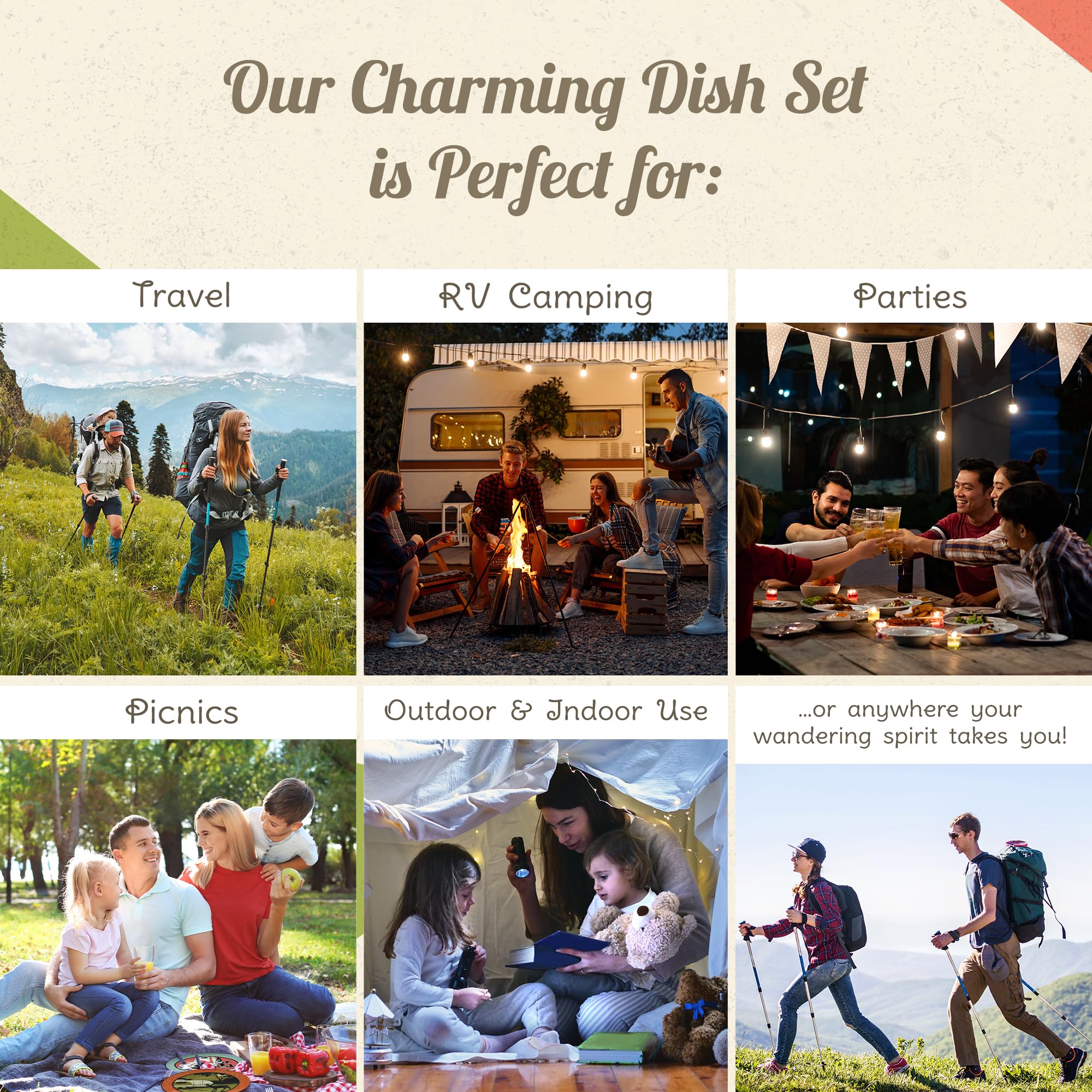 Camping Plates Cups And Bowls Set - 8-Pc Wheat Straw Dinnerware Sets - 2 Bowls, 2 Cups, 2 Small & 2 Large Indoor/Outdoor Rv Dish