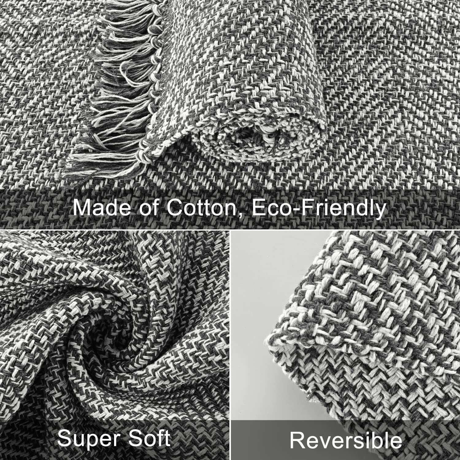 Collive Kitchen Runner Rug, 2 X 43 Hand-Woven Reversible Washable Rug, Grey Cotton Modern Farmhouse Bathroom Rug Hallway Carpet
