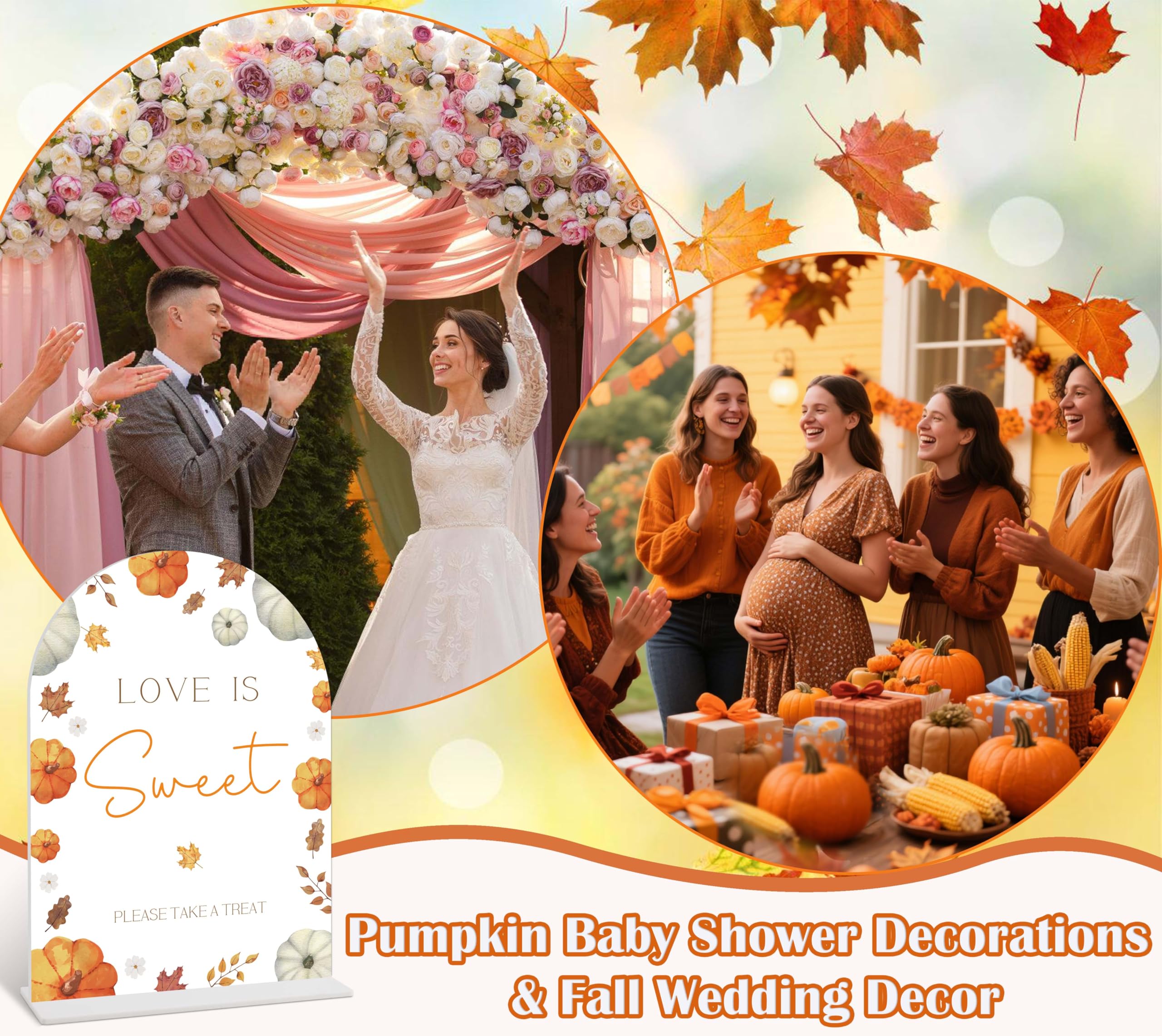 Love Is Sweet Acrylic Wedding Signs for Ceremony and Reception, Fall Pumpkin Maple Leaves Dessert Table Sign 6x8, Fall In Love B