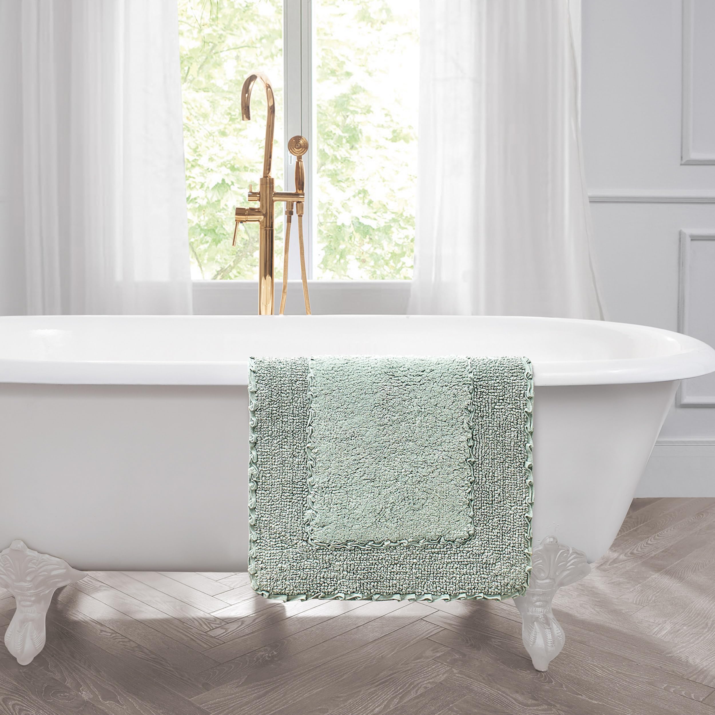 Laura Ashley Ruffle Border 100% Cotton Bath Rug, Sage Green, 17''X 24''