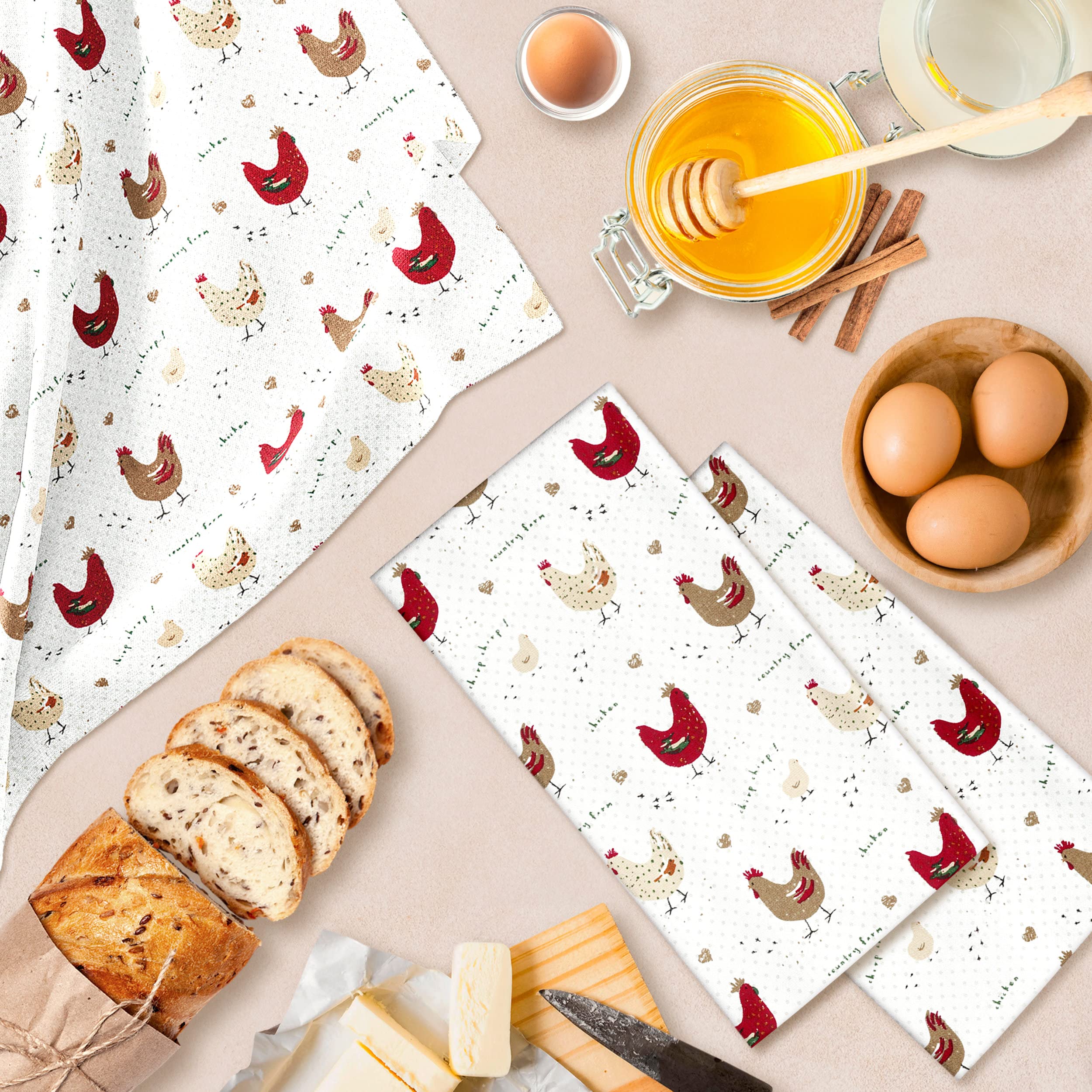 Cackleberry Home Farmhouse Chicken Kitchen Towels 100% Cotton, Set Of 3