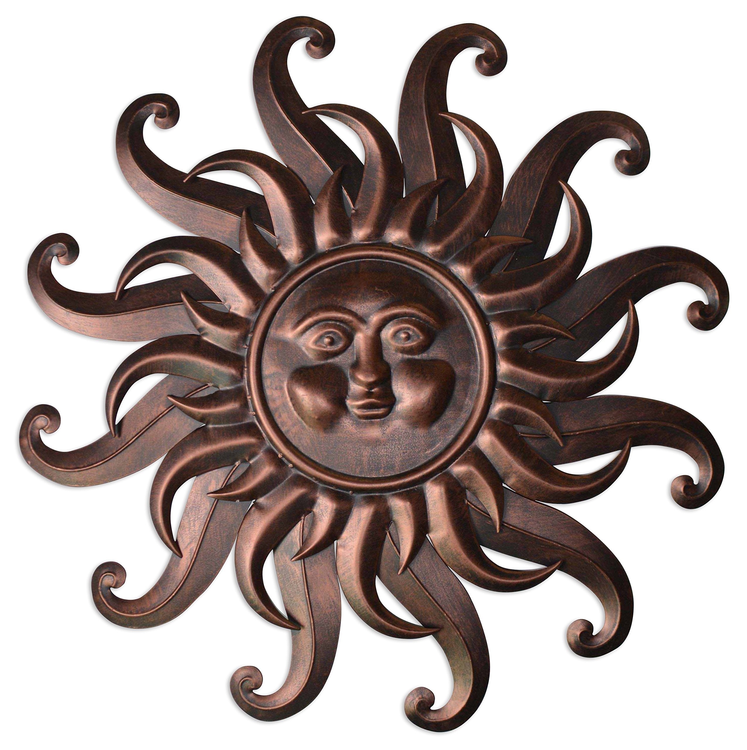 Comfy Hour Metal Wall Art Decor Outdoor Inside With 3D Sun Face, 27'' Large Outside Sun Metal Decorations Hanging On House, Livi