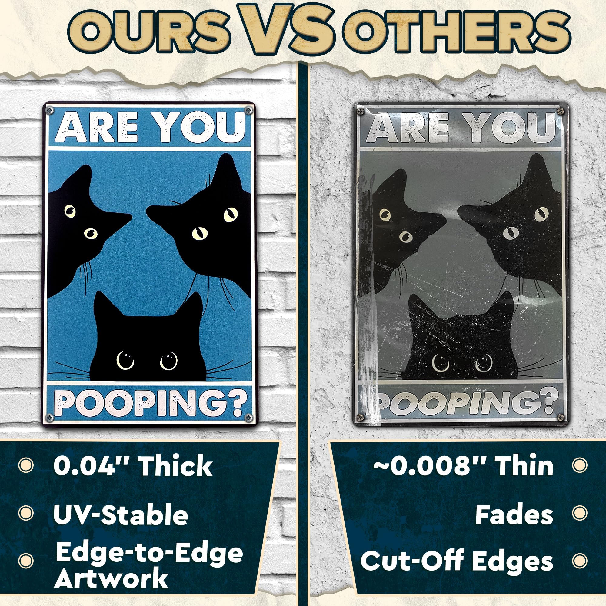 Are You Pooping Sign - Funny Cat Bathroom Sign with Anti-Rust Coating 12 x 8 Inch - Black Cat Decor for Home, Metal Wall Plaque