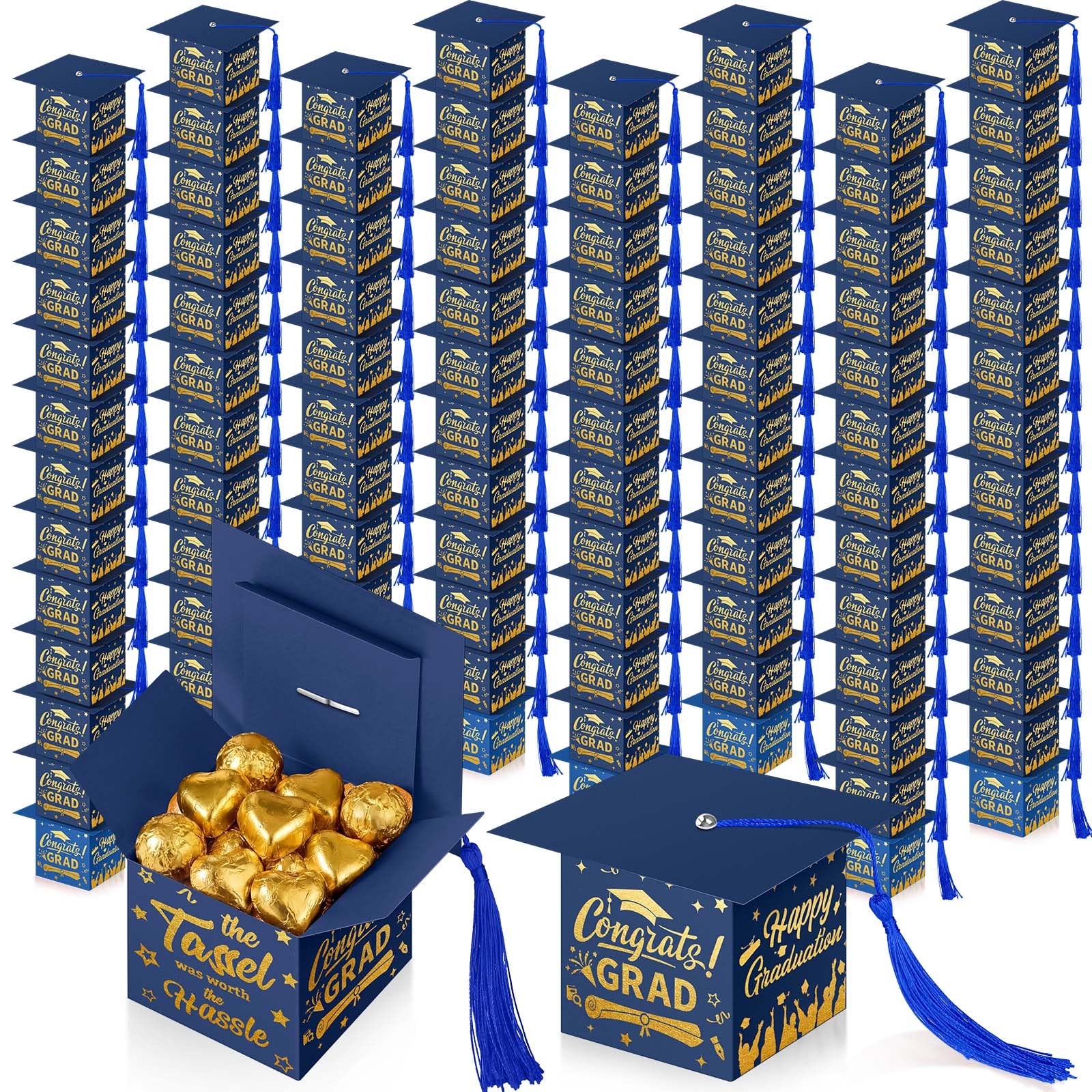 Crtiin 100 Pcs Graduation Candy Boxes with Tassel Graduation Party Favors 2025 Gifts Decorations Grad Cap Candy Box for Biscuit 
