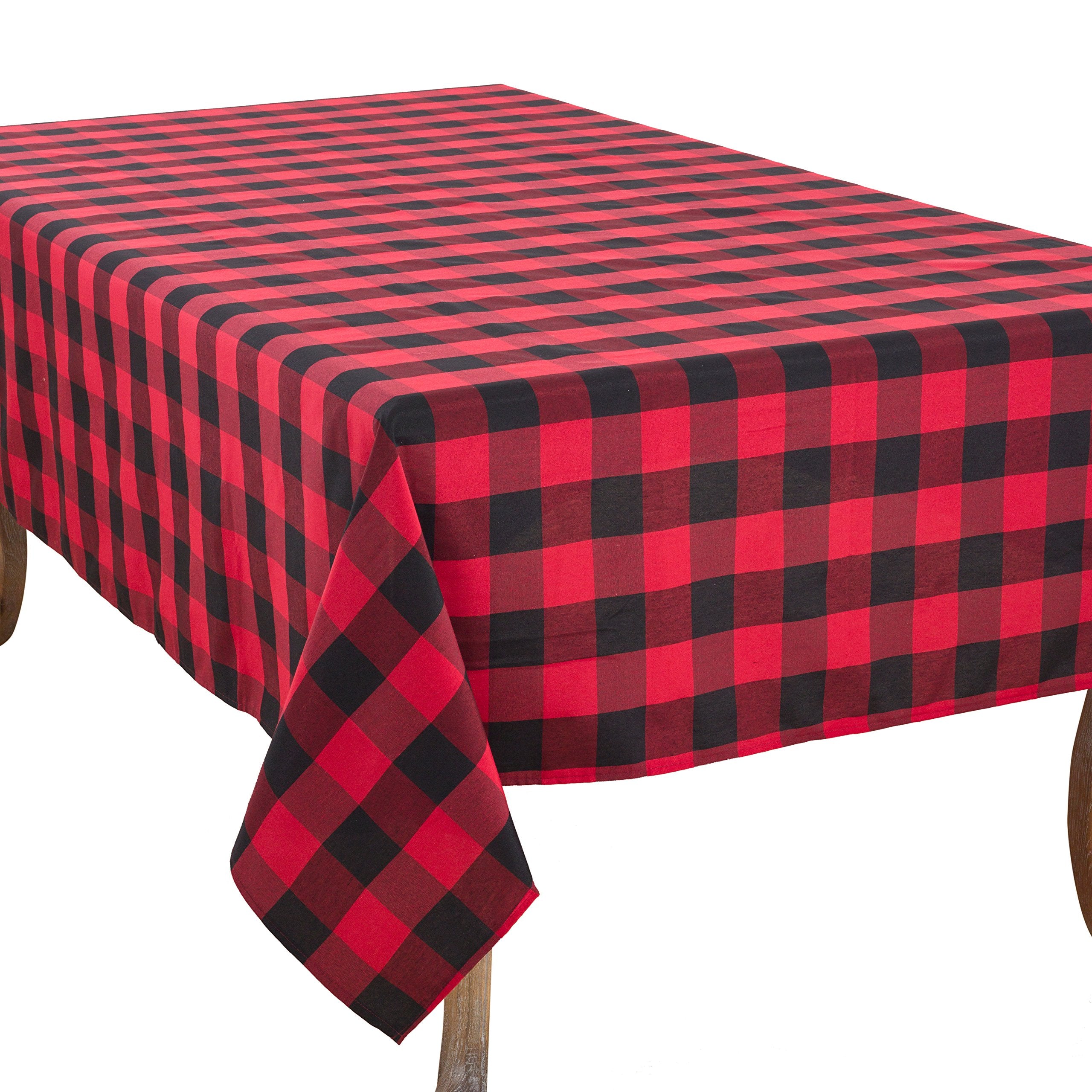Saro Lifestyle Cotton Blend Buffalo Plaid Tablecloth, 70'' X 160'', Red